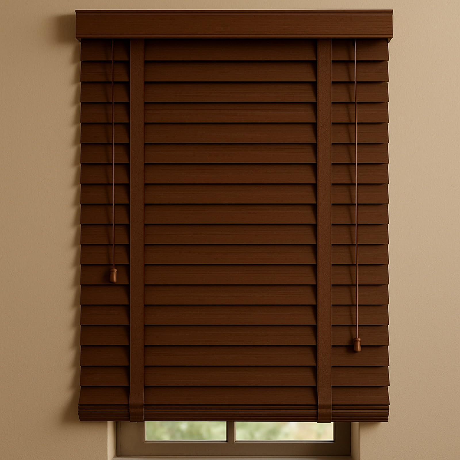 2" Slats Wood Blinds, Blackout Privacy Horizontal Blinds for Indoor Windows, Wooden Light Filtering Venetian Shades for Bedroom, Living Room, Cordless