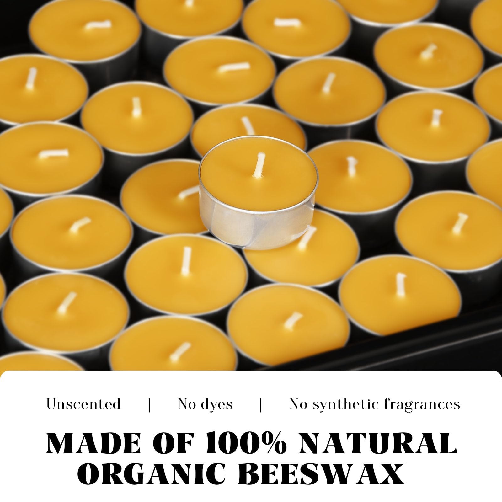 Velas de cera de abeja natural en taza de aluminio de metal, vela pequeña orgánica, aroma natural, sin humo, 5 horas de combustión, color amarillo, paquete de 12