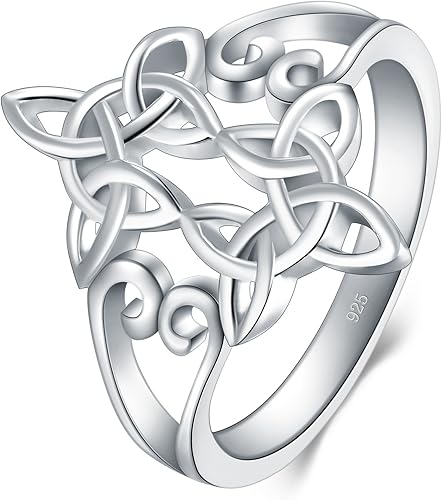 Miniatura 2 de BORUO Anillo de plata de ley 925 con nudo celta, corazón, cruz, alto pulido, resistente al deslustre, anillo de boda de eternidad, anillo apilable