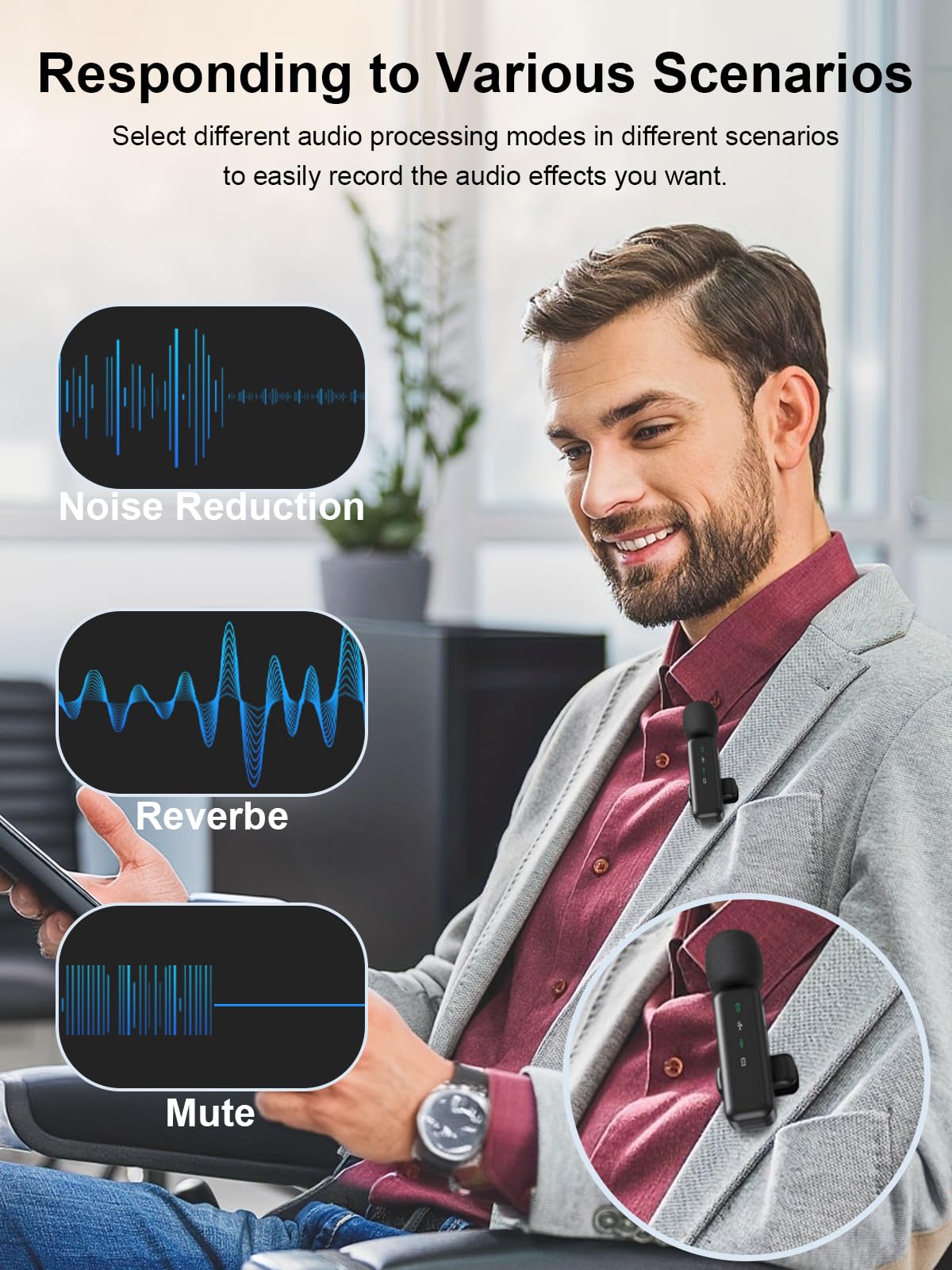 Wireless Lavalier Microphone for iPhone 5-14 Series, LED Display Mini Lav for iPhone with Noise Cancelling, Lapel Mic Wireless 2 pack for Content Creator Video Recording, Vlogging (Lightning Only): 3IN1 RX Mic