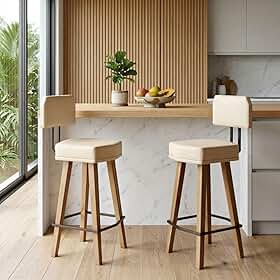 Kit 2 Banquetas Alta para Balcão Bancada área Gourmet Cozinha Industrial (70cm do Assento ao chão, Bege)