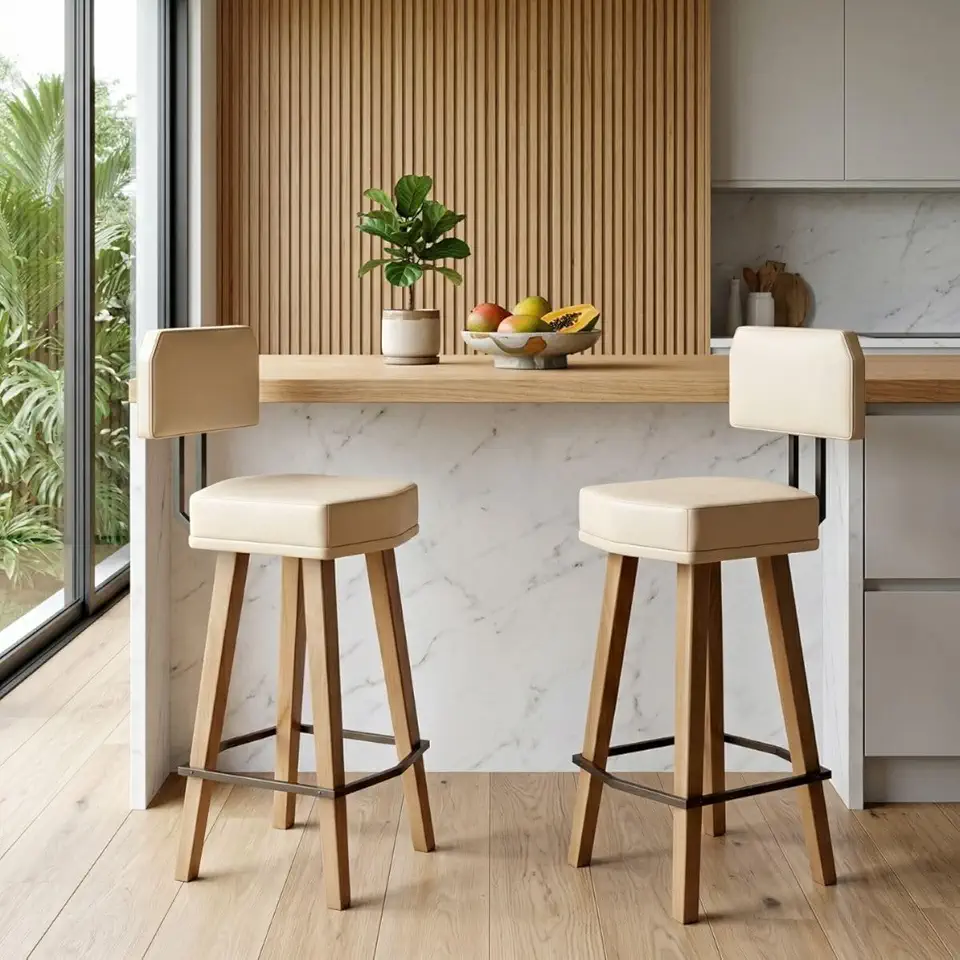 Kit 2 Banquetas Alta para Balcão Bancada área Gourmet Cozinha Industrial (70cm do Assento ao chão, Bege)