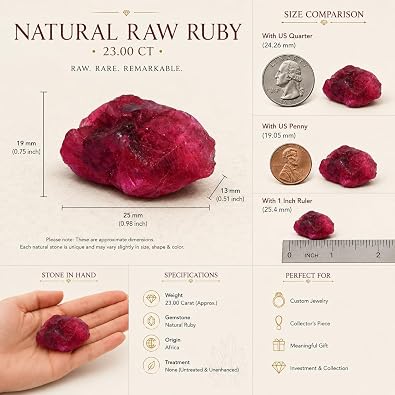 GEMHUB Natural Raw Ruby 23.00 Ct - Untreated Rough Uncut Red Ruby Loose Gemstone for Jewelry Making, Lapidary and Gem Collection - Single Stone