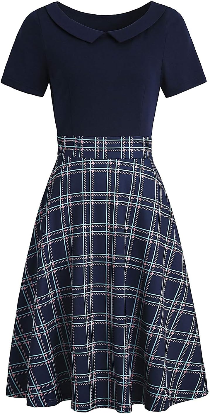 Women's Elegant Vintage Dresses Knee Length Casual Floral Print Work Party Peter Pan Collar A-Line Dress with Pockets 978 - Image 3