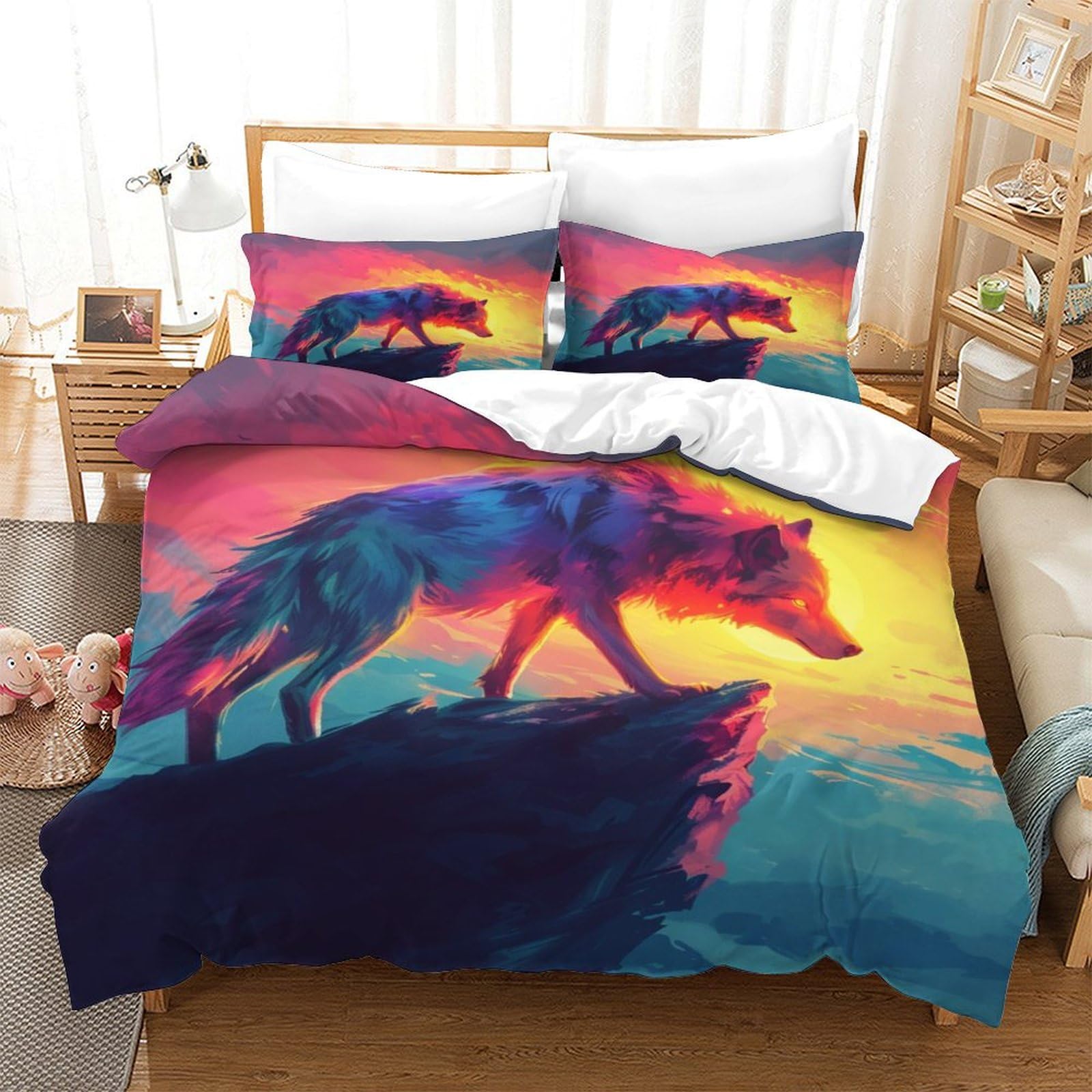 BARDYS Wolf for Teens And Adults Comforter Covers 3D Print Wild Animals Duvet Cover Quilt Cover with Pillow Cases Soft Microfiber with Zipper Closure Bedding Set 3 Pieces Single(140x200cm) — image 1