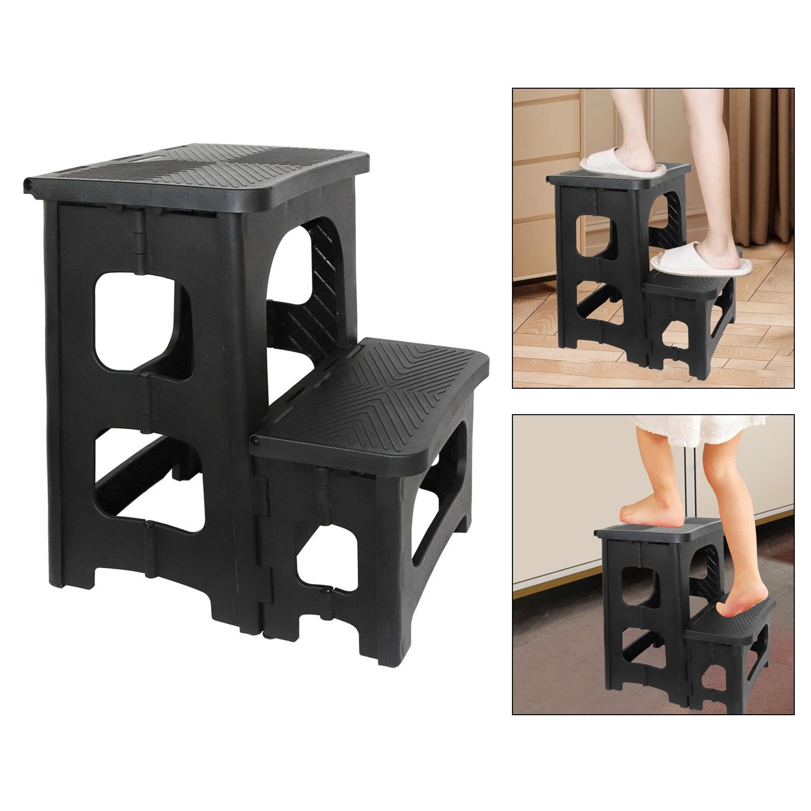 Taburete/escalera Plegable de Dos Peldaños Fabricado en Material PP Resistente con Función Plegable Que Ahorra Espacio para Cocina, Baño Domést