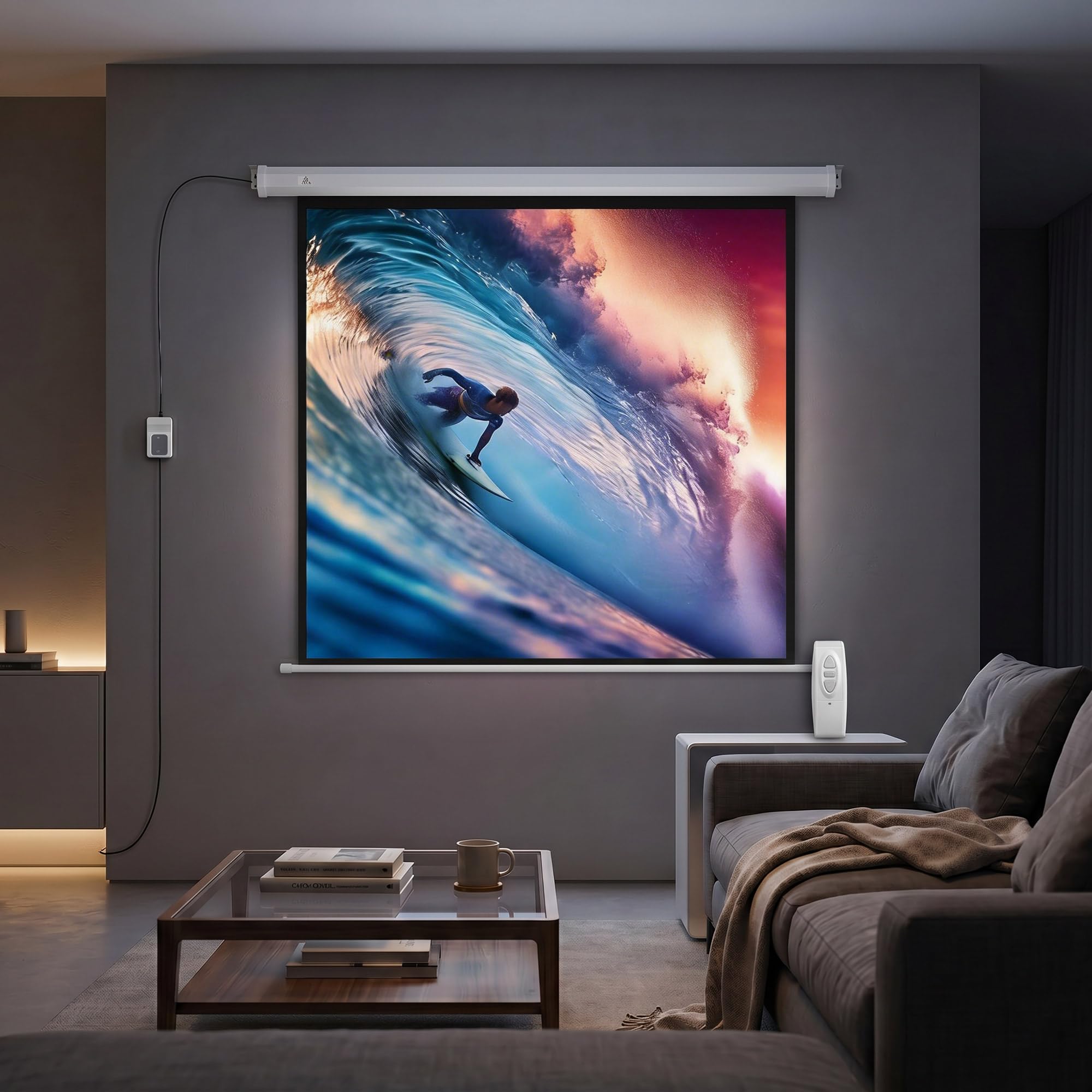 HOMCOM Pantalla de Proyector Eléctrica 85 Pulgadas Formato 1:1 Blanco | Pantalla de Proyección con Control Remoto, HD 4K, para Interior y Exterior, Eventos Deportivos, Cine en Casa, Oficina