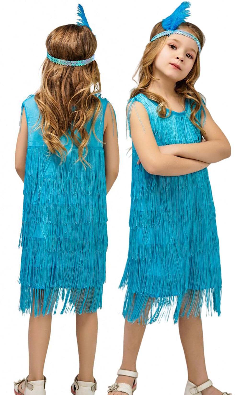 SEAUR Girls Tassel Dress Latin Ballroom Dance Dresses Girls Flapper Dress Costume Sleeveless Salsa Samba Rumba Tango Dress