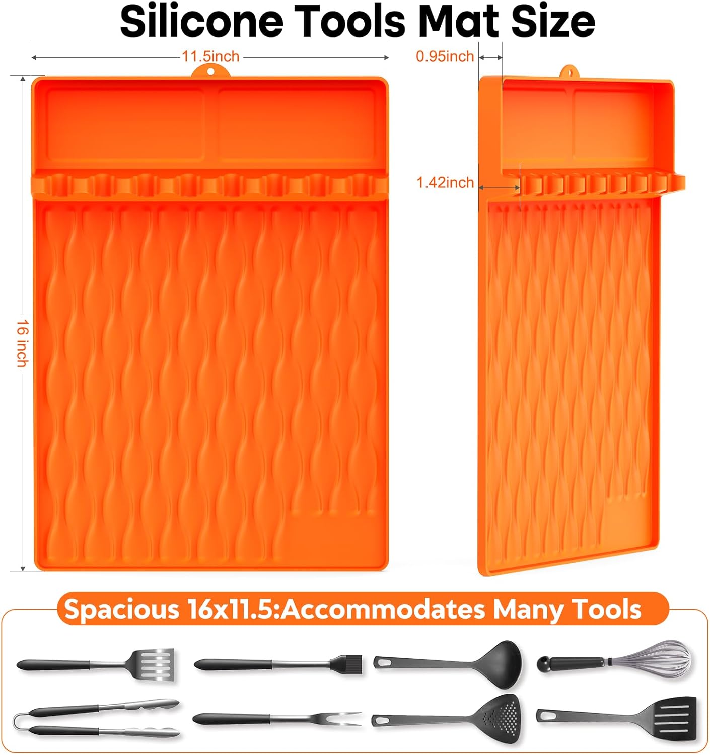 Silicone Grill Tool Mat for Blackstone, Heat Resistant Spatula Mat with Drip Pad, Side Mat for Blackstone Griddle Accessories, Silicone Griddle Mat for Outdoor Kitchen Countertop ,Gifts for Men Orange - Image 4