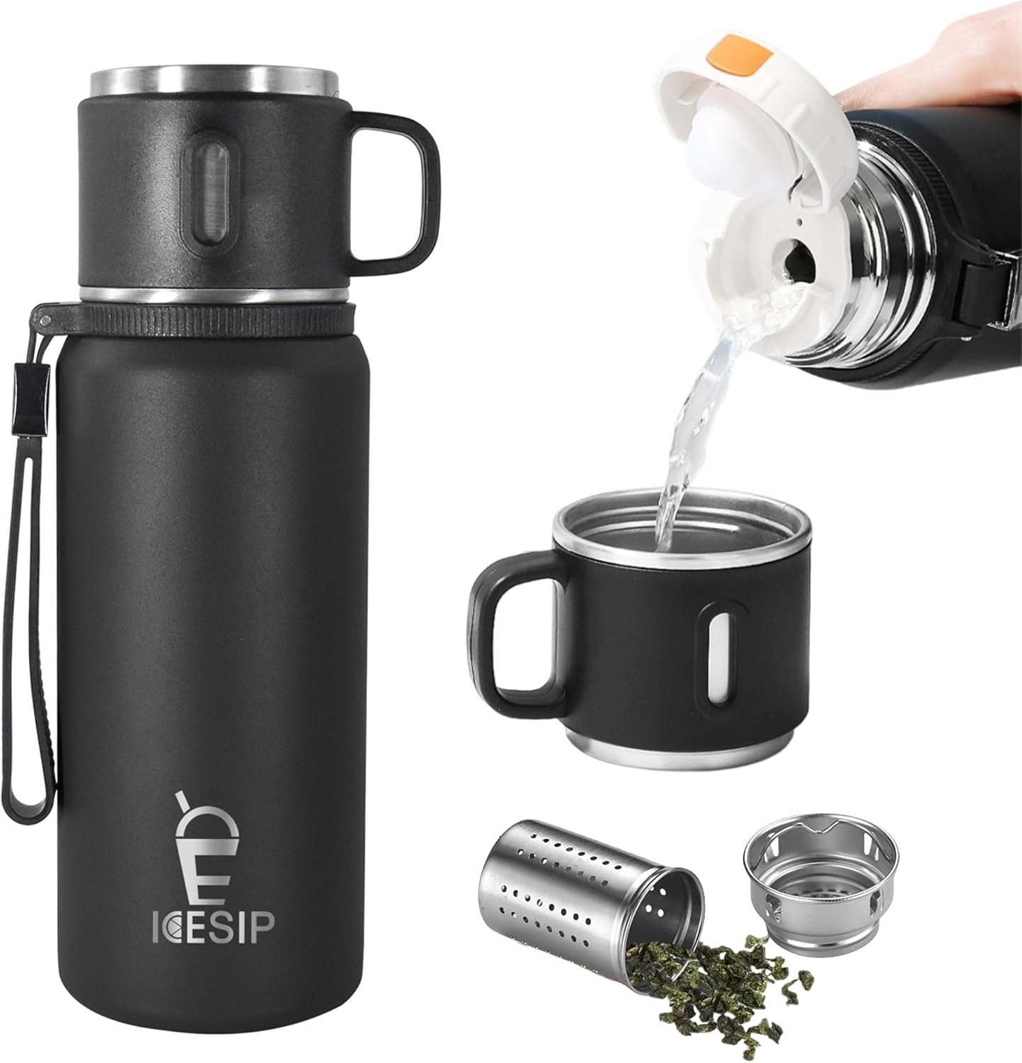 Stainless Steel Insulated Bottle, 20oz with cup Vacuum Insulated Water Bottle, Thermo for Hot Drinks/Cold Drinks,24-Hr Insulation Commute, Travel Stainless Steel Insulated Bottle, 20oz with cup Vacuum Insulated Water Bottle, Thermo for Hot Drinks/Cold Drinks,24-Hr Insulation Commute, Travel