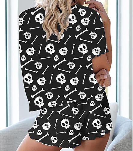 Miniatura 2 de Pijamas de Halloween para mujer, camisetas de manga larga con volantes y pantalones cortos, pijamas de calabaza para Halloween