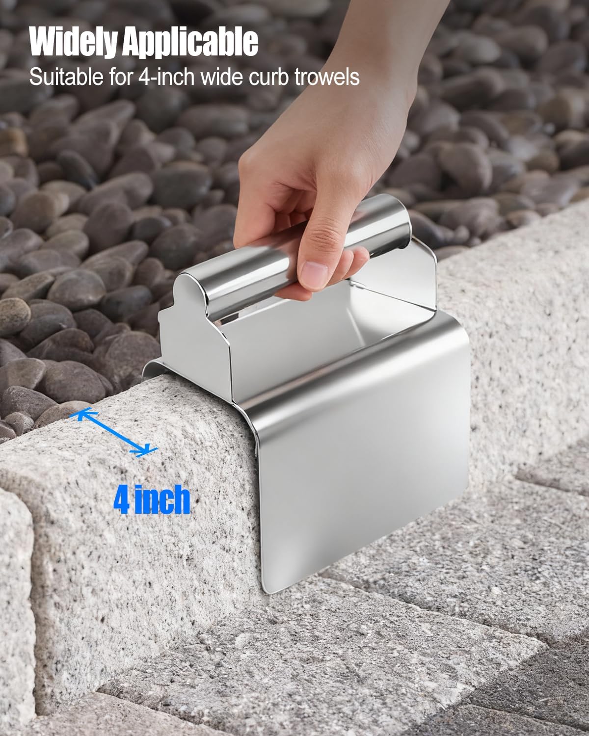 Landscape Curb Trowel, Stainless Steel Concrete Curbing Trowel 4" x 6" x 4" Curb Tool for Concrete Edging, Curb and Gutter Concrete Tools, Concrete Curb Tools with Handle and Putty Knife