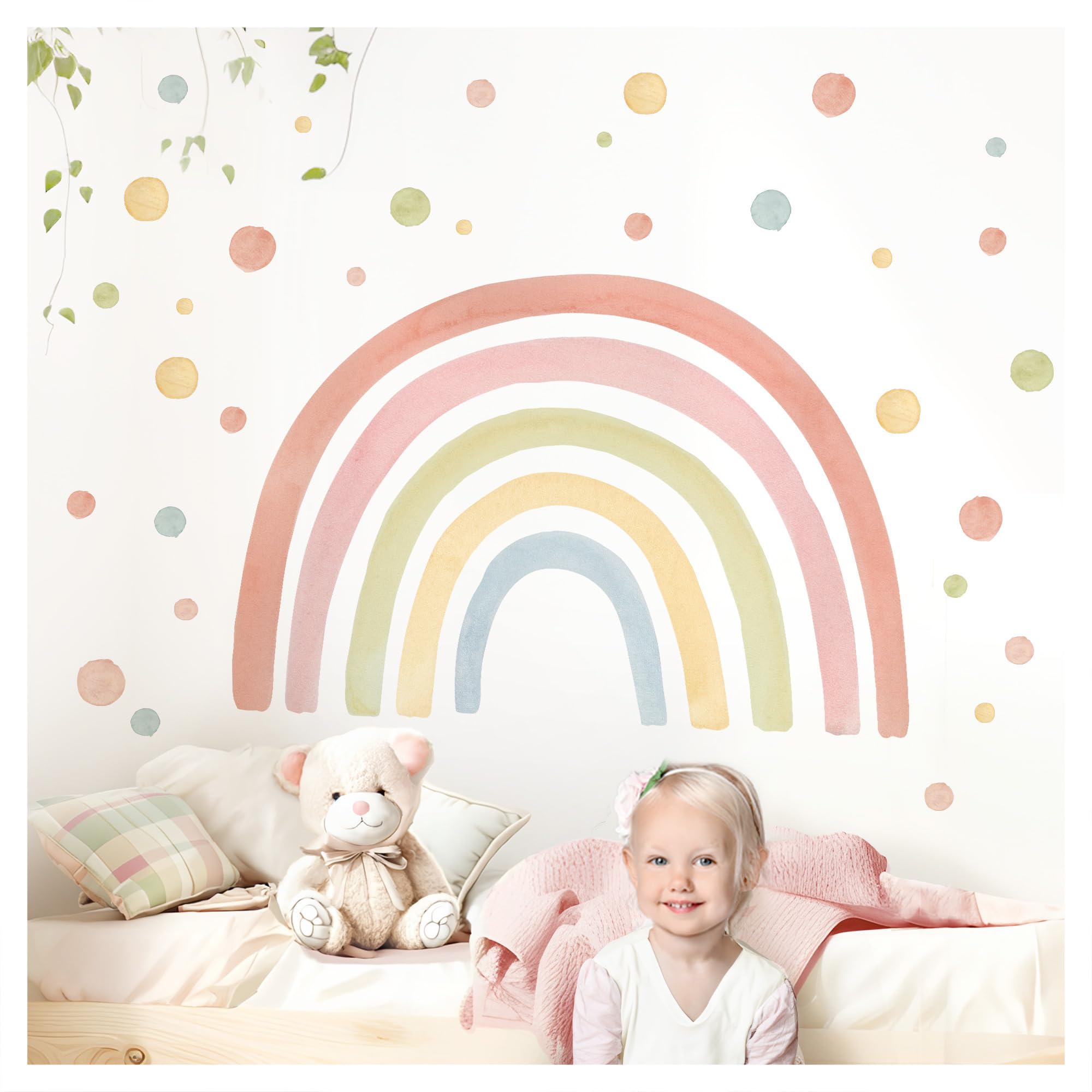 Sticker mural arc-en-ciel à pois pour illuminer la salle de jeux