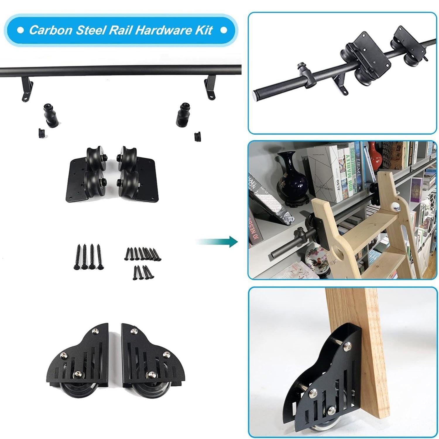HeavyDu Rolling LibraLadder - Kit hardware da 3 m per sistema di scaffalature scorrevoli, scala scorrevole (scala non inclusa) perfetto per casa e magazzino