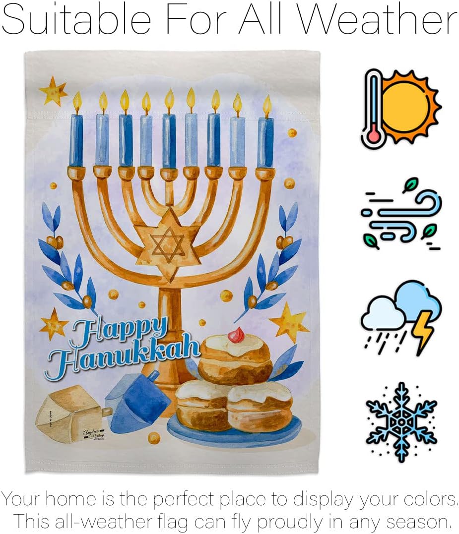 Jewish Festival House Flag Dowel Set Winter Hanukkah Candle Bonsai Menorah Chanukah David Decoration Banner Small Garden Yard Gift Double-Sided, 28" x 40", Thick Fabric