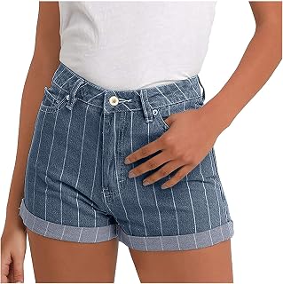 LindoMaker Shorts for Women Denim Stretchy Bermuda Shorts Knee Length Short Jeans Trendy Fashion Distressed Party Shorts