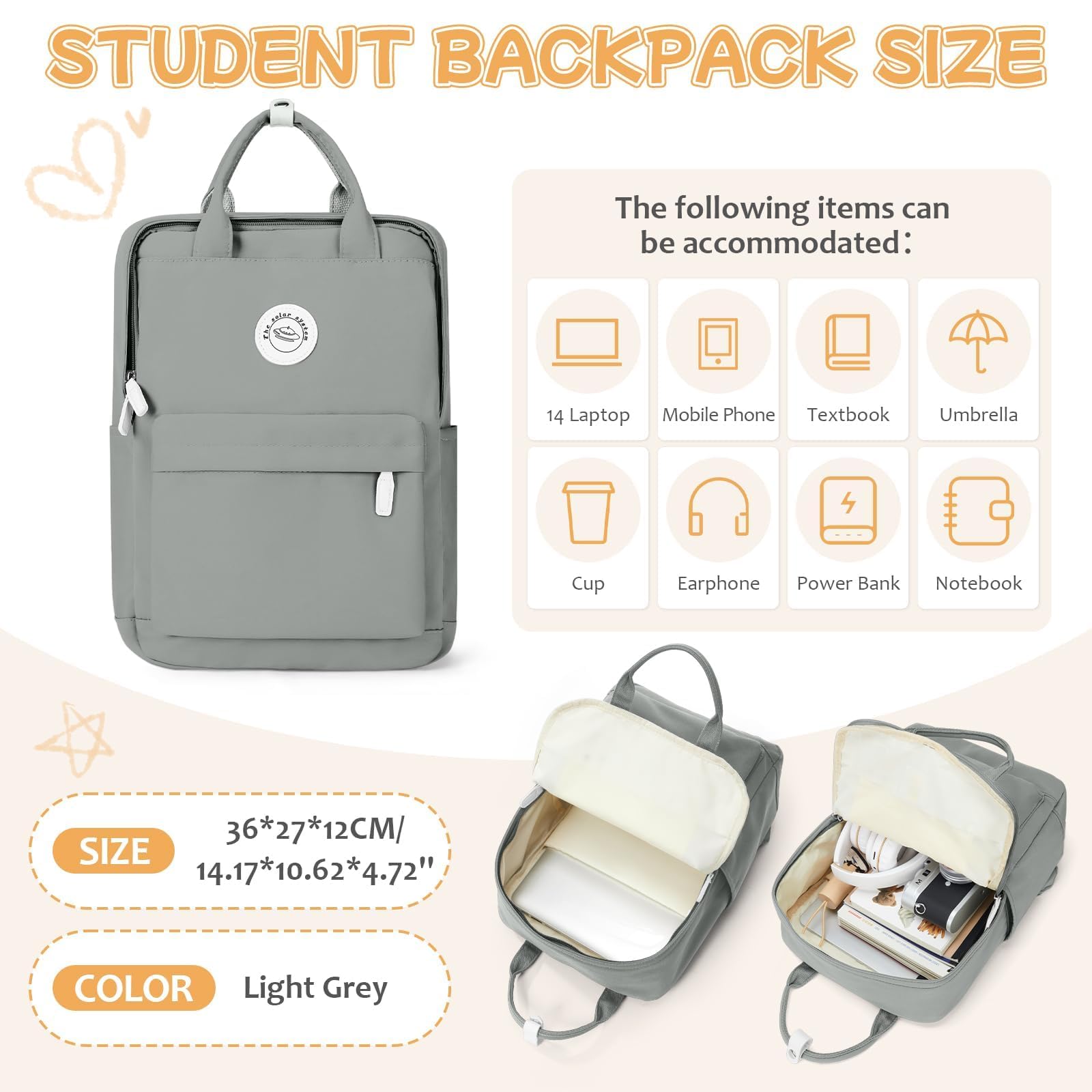 HYC00 Mochilas Escolares Adolescentes Mochila Universitaria Mujer Mochila Escolar Mochilas Colegio Niña Mochila Mujer Casual Mochila Portatil 14 Pulgadas, Mochila Instituto Chica Backpack School Bag