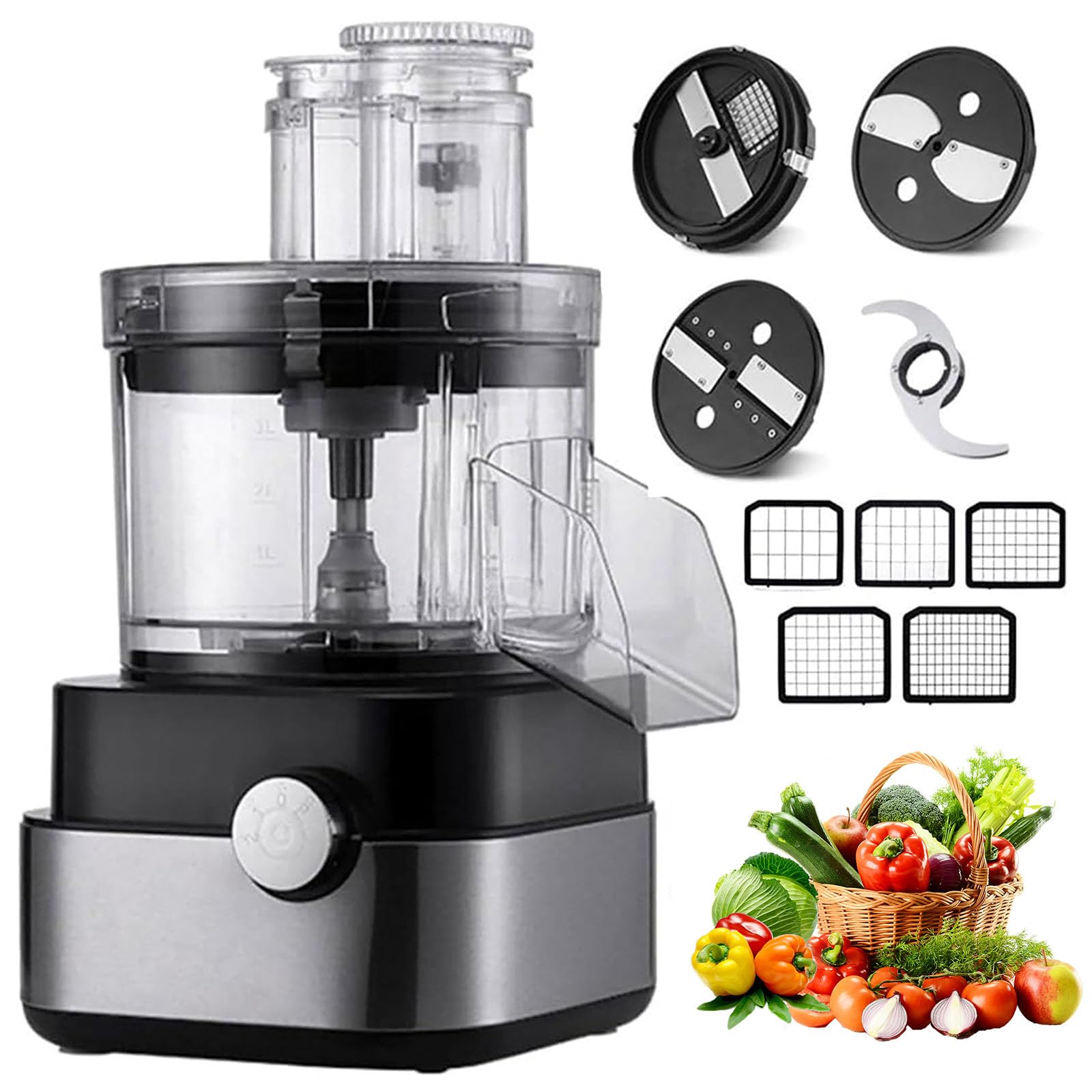 Generico Tagliaverdure Professionale da 600 W 5 in 1, Robot da Cucina Elettrico con Funzione di Tritatutto, affettatrice e grattugia, tagliaverdure Multifunzione con tritacarne e frullatore.