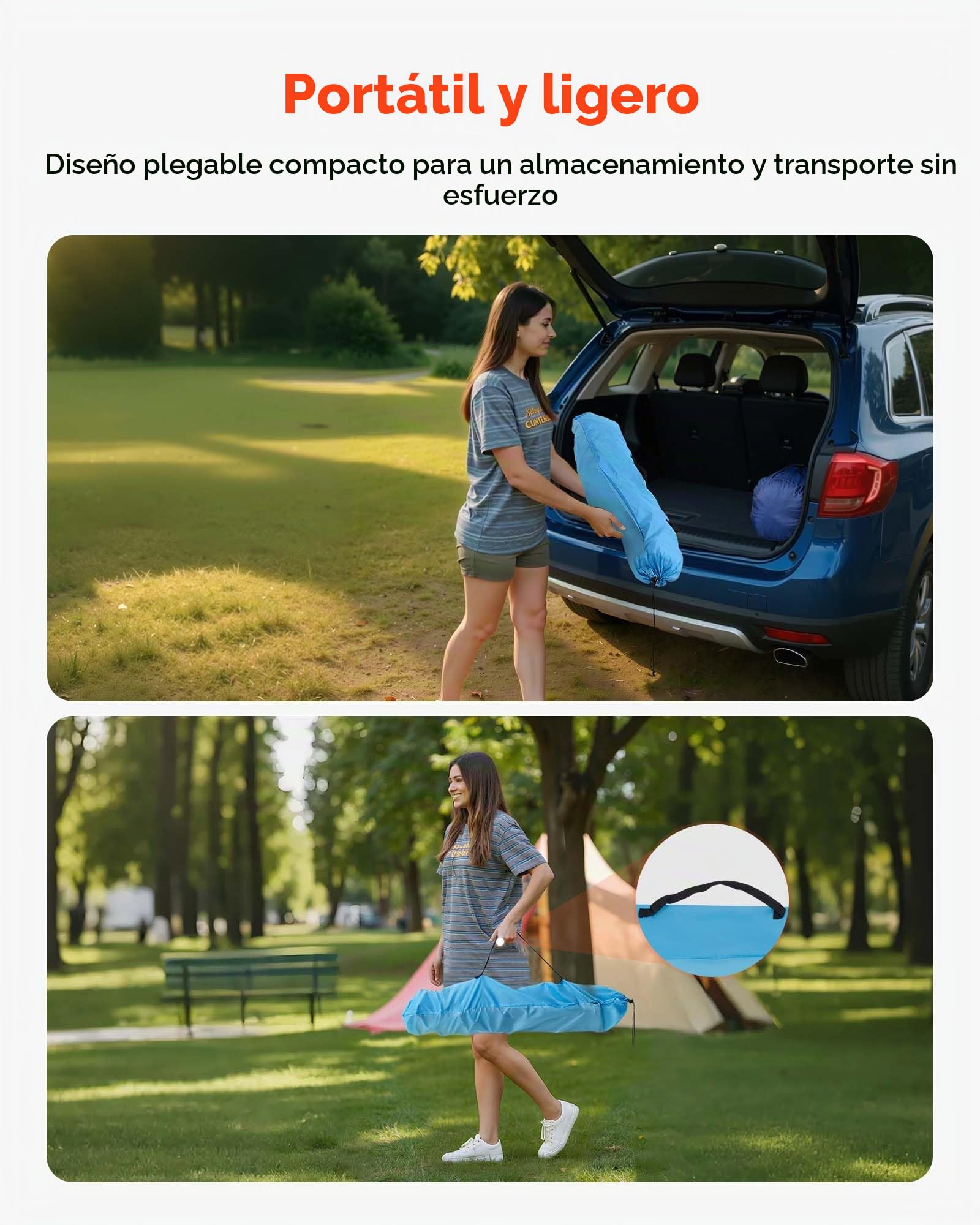 VEVOR Mesa de Camping Plegable Portátil y Ligera, para Exteriores, de Lona Oxford 600D, Impermeable, para Playa, con 4 Portavasos y Bolsa de Transporte, para Picnics, 560 x 560 x 640 mm, Azul