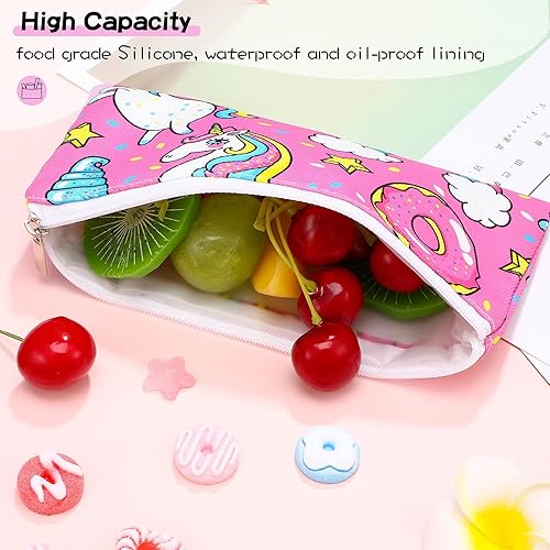 Miniatura 5 de Paquete de 6 bolsas reutilizables para niños con cremallera, seguridad alimentaria, lavables, para el almuerzo, bolsas de almacenamiento de