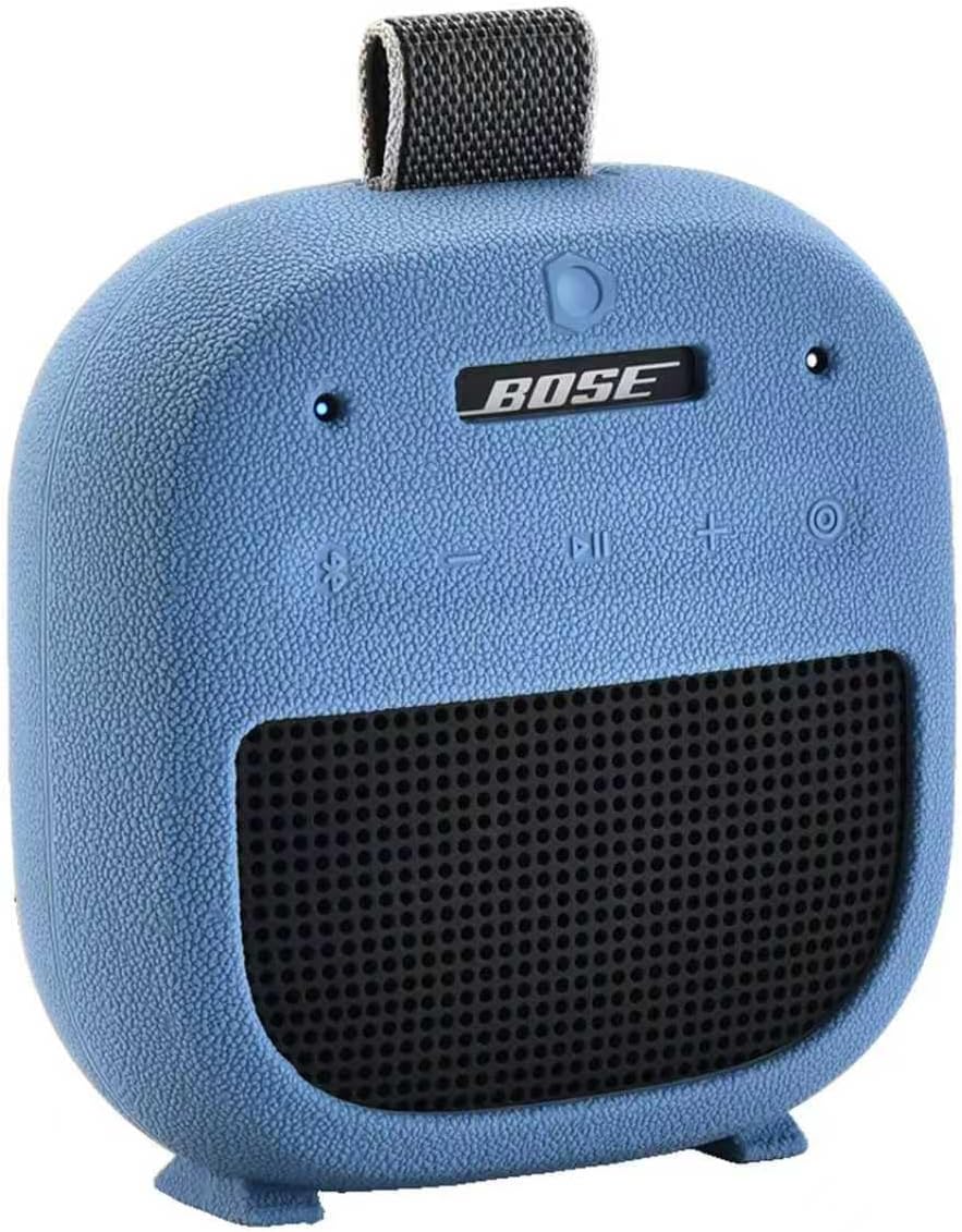 Hzycwgone Case for Bose New SoundLink Micro Portable Bluetooth Speaker (2nd Gen),Silicone Cover for Bose SoundLink Micro 2nd Travel Protective Skin Bag w/Carabiner,Accessories(Blue Case)
