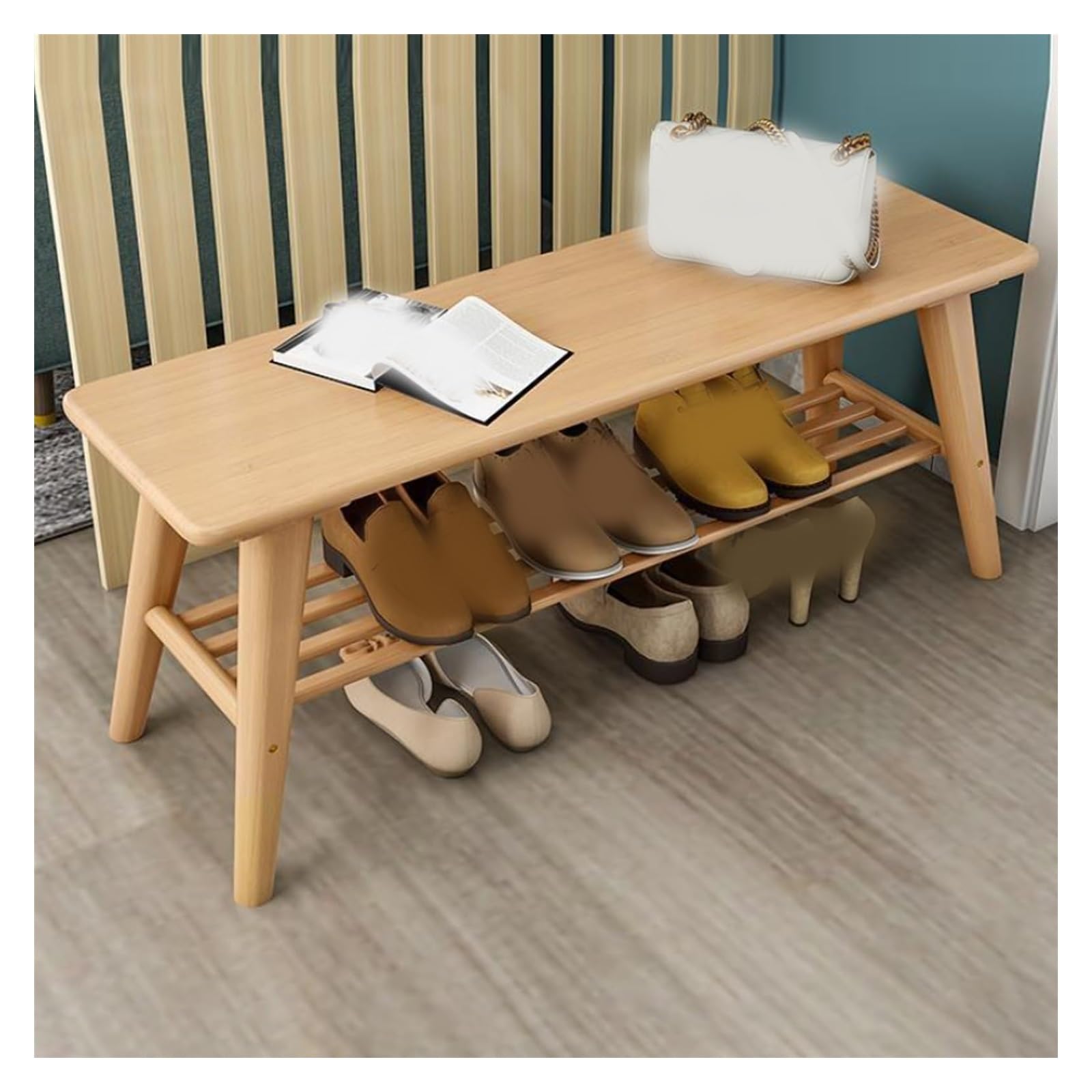 Banc en bois massif double usage avec assise basse robuste et finition naturelle
