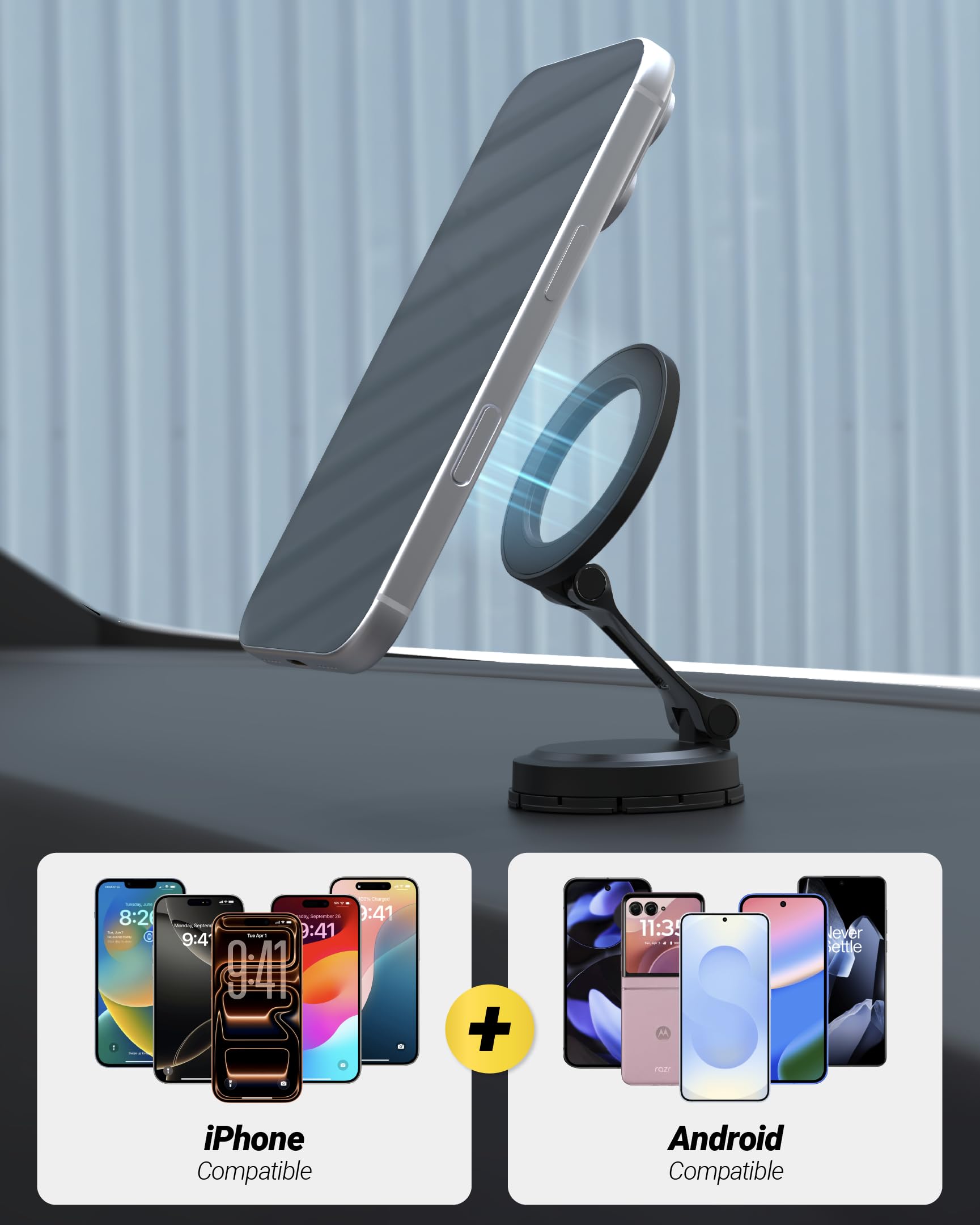 Scosche MagSafe Car Mount, Magnetic Phone Holder for Car Dashboard & Windshield with Foldable Arm, Adhesive Swivel Base with 360° Rotation, Compatible with iPhone 17/16/15/14/13/12 and PopSockets view 7