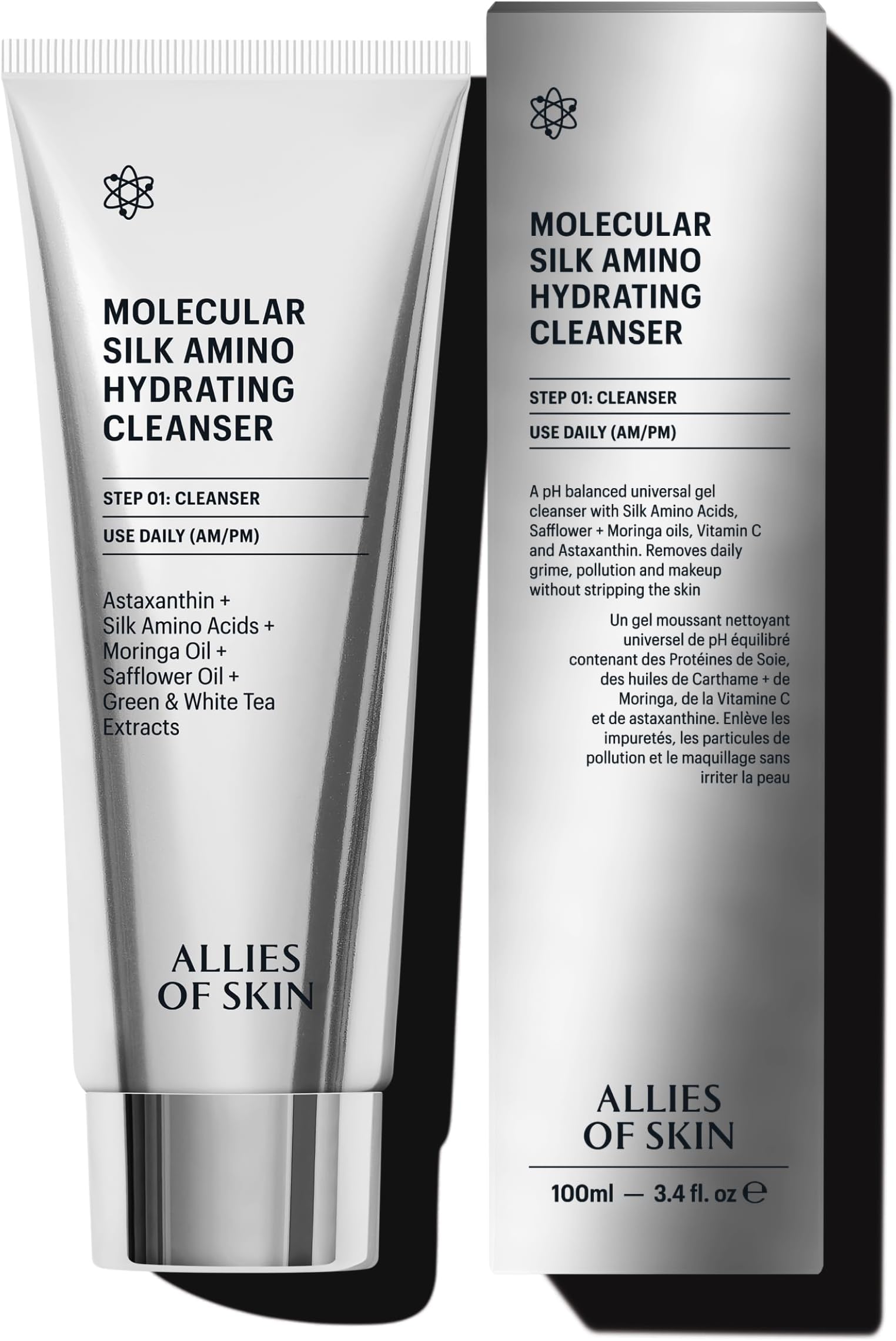 Hydrating Silk Amino Face Cleanser | Gentle Daily Face Wash with Vitamin C, Astaxanthin & Moringa Oil | Moisturizing and Silky Soft for Dry and Sensitive Skin, 3.4 fl oz