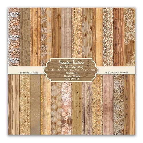 Gingham Scrapbook Paper Wooden Boho Patterned Paper Pad 12×12,24 Sheets Double-Sided Bobo Floral Scrapbooking CardStock Papers Pad for Holiday Cardmaking DIY Origami Papers.