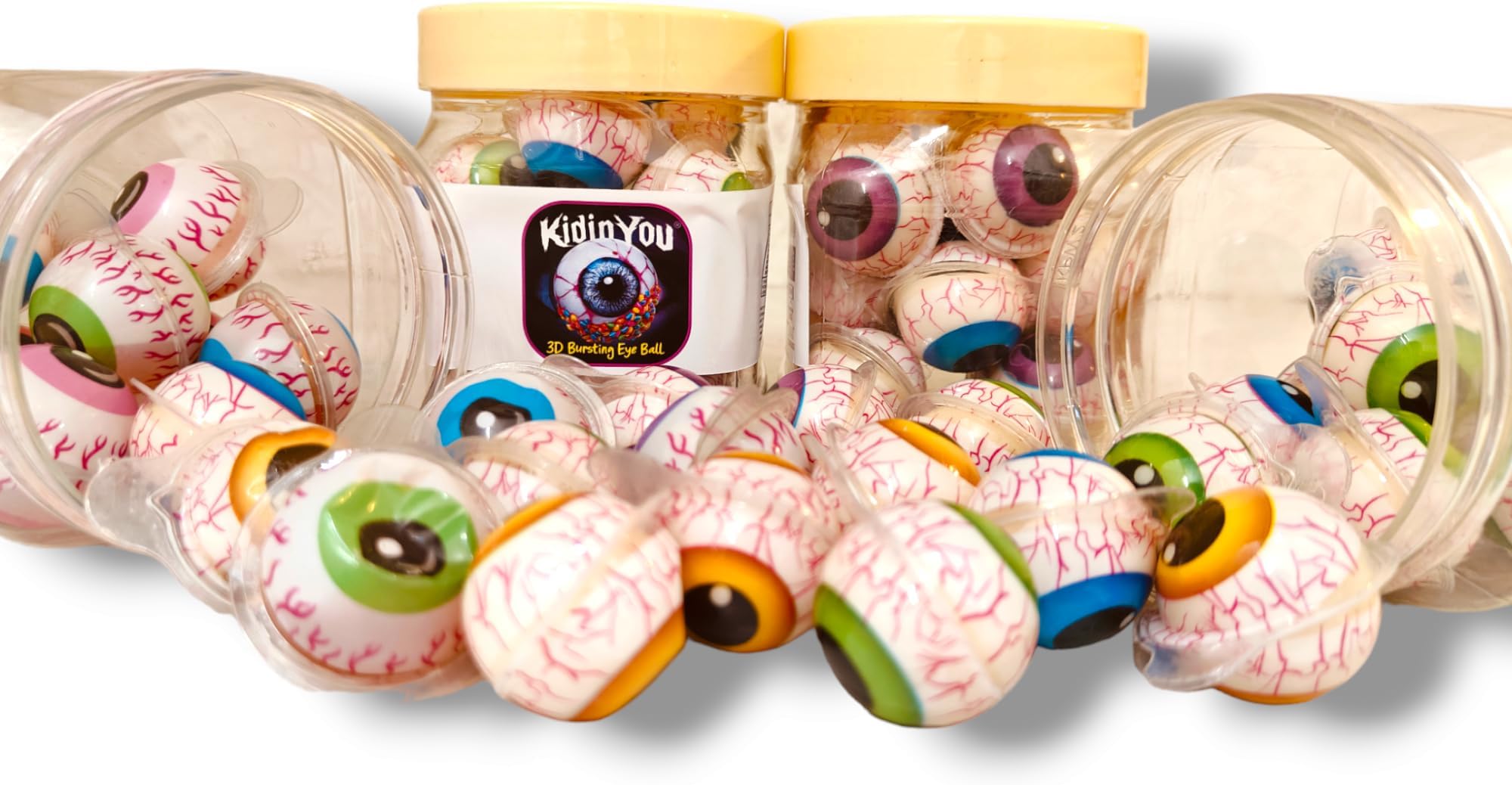 KIDINYOU 3D Bursting Eyeball Mixed Fruits Flavour Candy | Center Filled Gummy Candy | Spooky Halloween Jelly Balls - Jelly Candy 11Gm*15Pcs