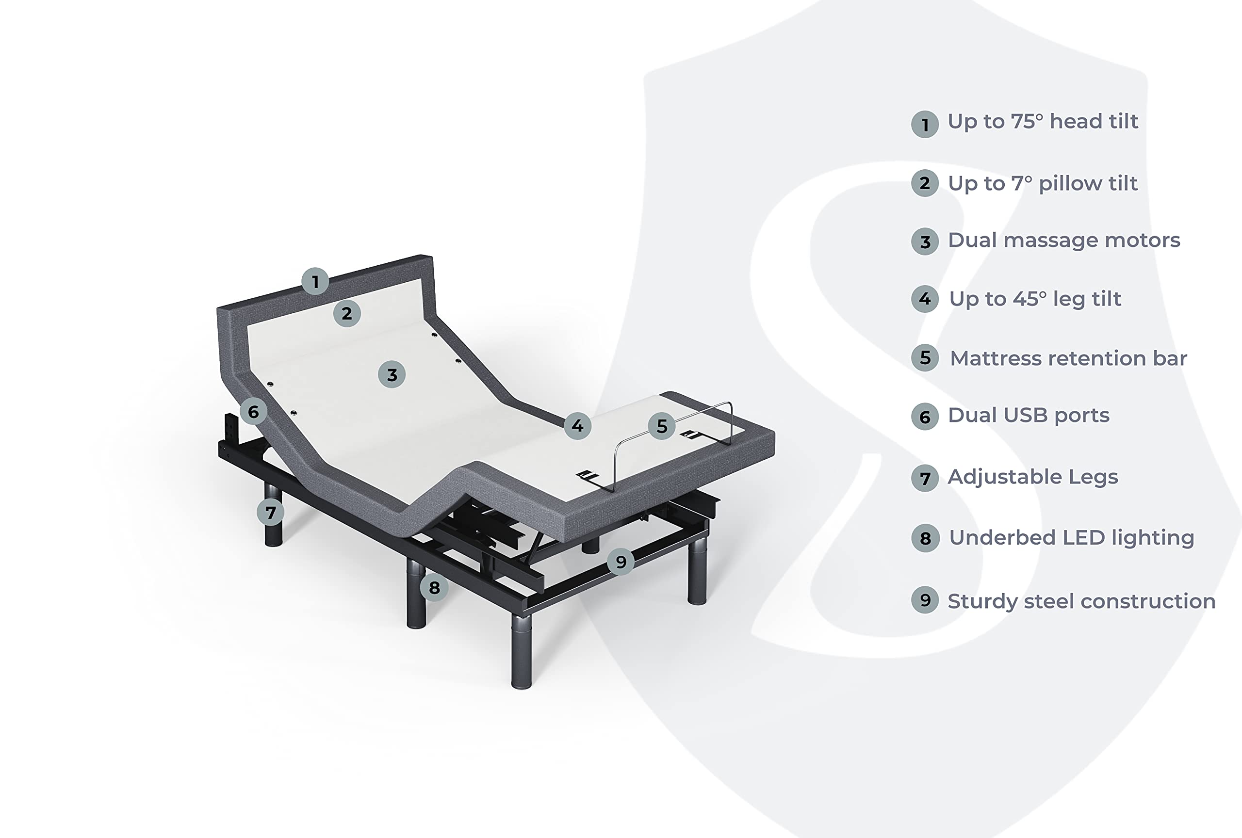 Sven & Son Twin XL Adjustable Bed Base Frame (Head Tilt) 5 Minute
