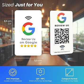 MESSAGENES | Google QR and NFC Reviews PVC Card | QR Code Card Reviews Google | Pack 5 Units 8.6 x 5.5 cm | Business Card QR and NFC Google | Earn Reviews with The Google NFC Card