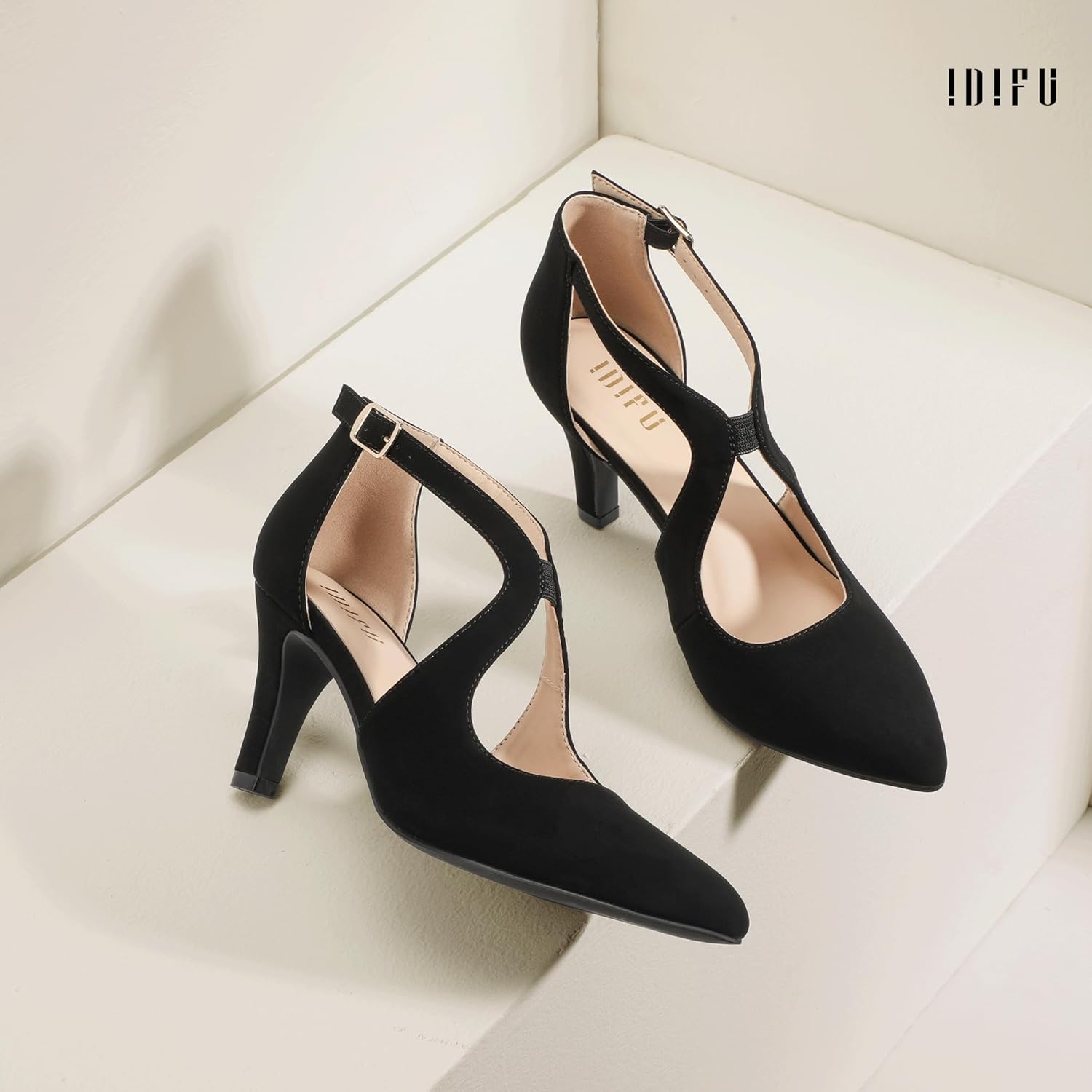 IDIFU IN3 Closed Toe High Heels Dress Shoes for Women Pumps Dressy Cross Strap Pointed Toe Heel Work Office Formal Wedding Prom Party Evening Shoes Comfortable Stiletto Heels