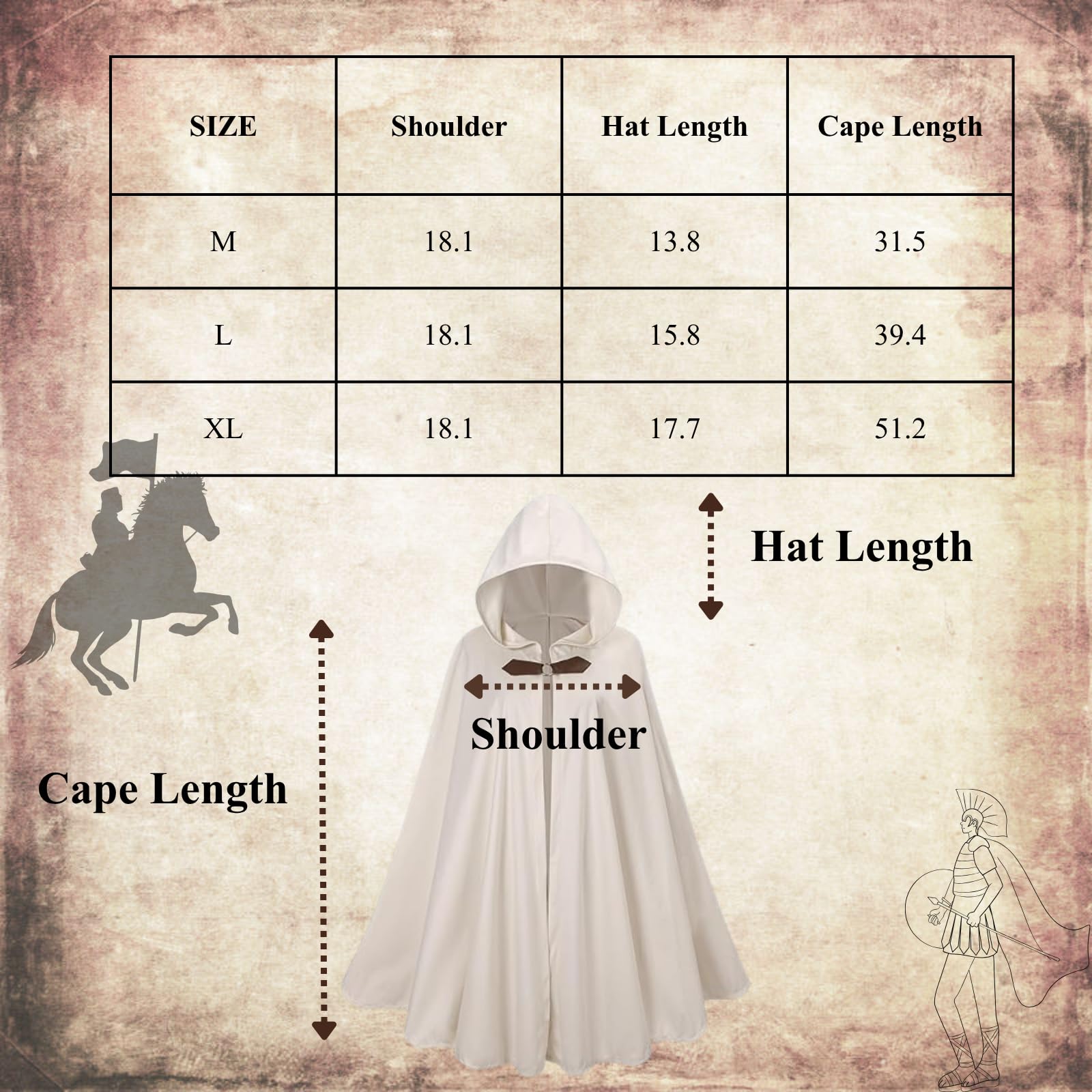 RRCBMD Mens Renaissance Medieval Hooded Cloak Victorian Steampunk Costume Cosplay Beige-100CM - Image 3
