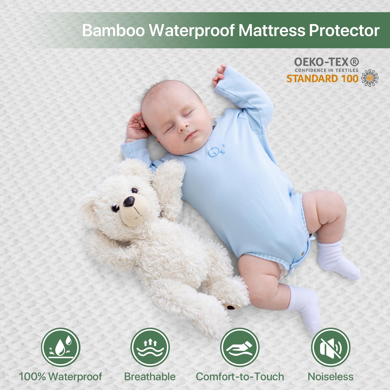 Close-up of the TASTELIFE Bamboo Mattress Protector fabric showing its textured weave.
