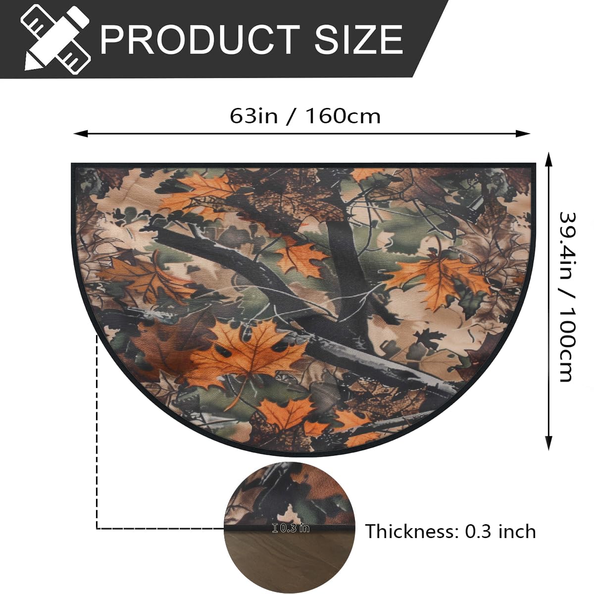 Mexpekil Paillasson demi-lune motif feuilles d'automne camouflage pour intérieur et extérieur, antidérapant, lavable, absorbant, anti-saleté, 100 x 160 cm