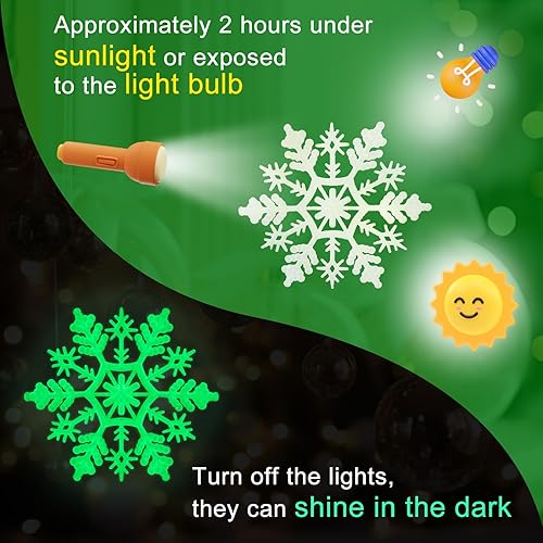 Miniatura 3 de AMS 30 adornos de plástico verde fluorescente de copo de nieve para decoración de árbol de Navidad (4 pulgadas3.937 in, verde fluorescente)