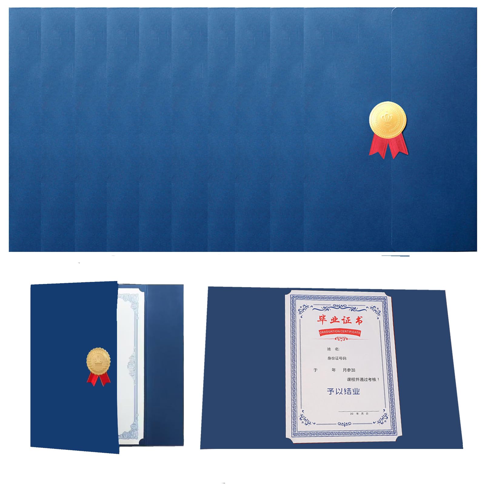 Oaygat 10Pcs A4 Certificate Award Diploma Cover Tri-Fold Paper Certificate Holder Cover Protector Citizenship and Marriage Recognition Folders Gold Border Graduation Diploma Holder