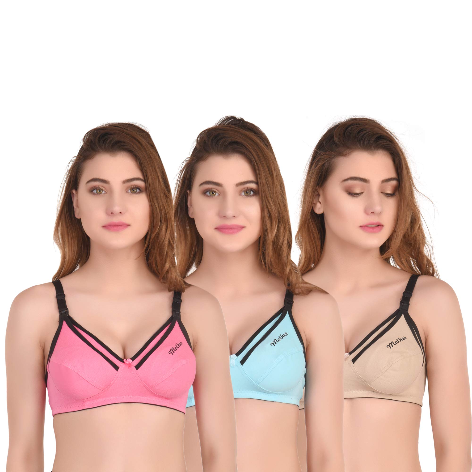 esoroucha Women's Cotton Non Padded Non-Wired Maternity Bra Multicolored (Pack of 3)-picture-53