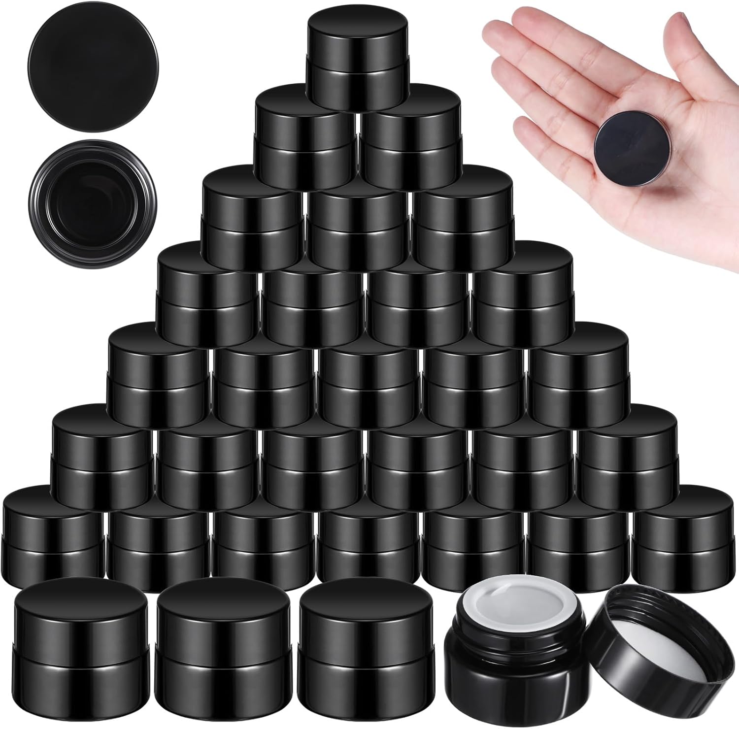 50 Pcs 5 ml Thick Glass Jars with Lid Black UV Protection Glass Bottle Cosmetic Containers Reusable 5g Jars for Lotion Lip Balm Makeup Wax Cosmetics Powder Supplies