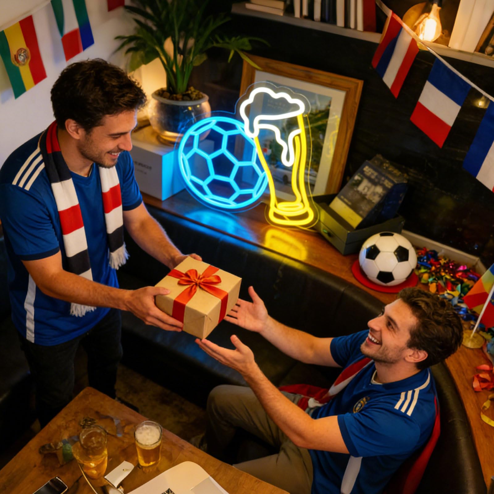 Fußball-Neonschild für Bar, Wanddekoration, WM 2026, Dekoration für Männerhöhle, Spielzimmer, Fußball, Party, dimmbar, USB, Fußball, Bierlicht, Geschenke für Fans, Größe: 35,1 x 32 cm