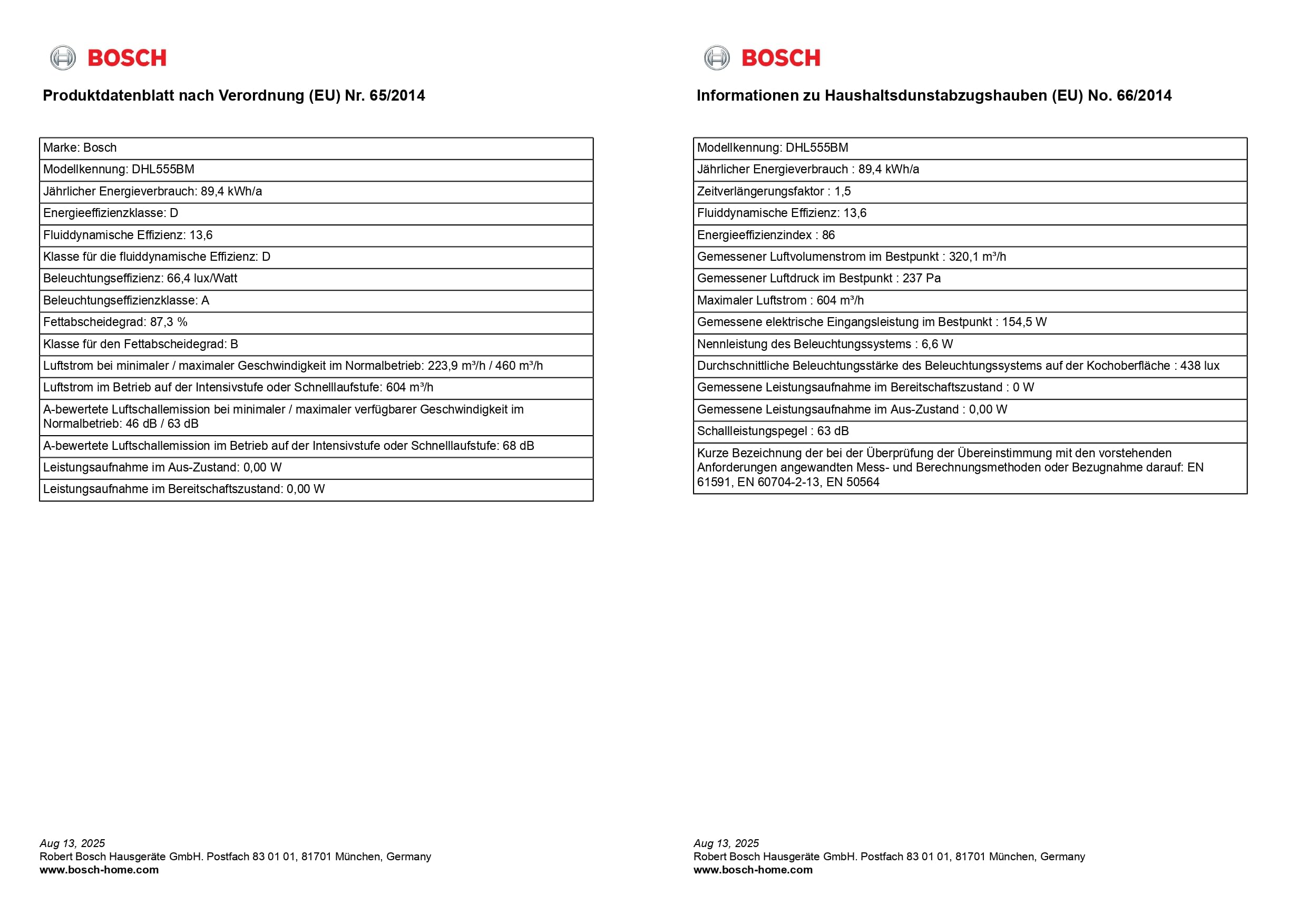 Bosch DHL555BM Serie 4 Lüfterbaustein 53 cm LED-Beleuchtung Abluft Umluft Metallfettfilter spülmaschinengeeignet Silber Metallisch