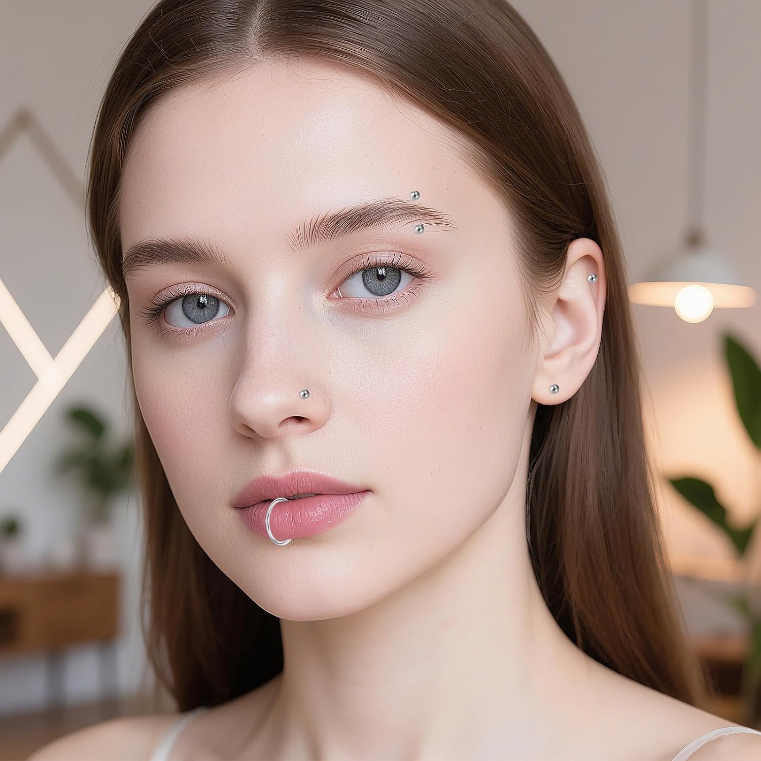 3 Pair Silver Fake Lip Piercing Fake Snake Bite Non-Piercing Lip Cuff Stainless Steel Vampire Teeth Ring Double Hoop Snakebite for Women Men Halloween Jewelry