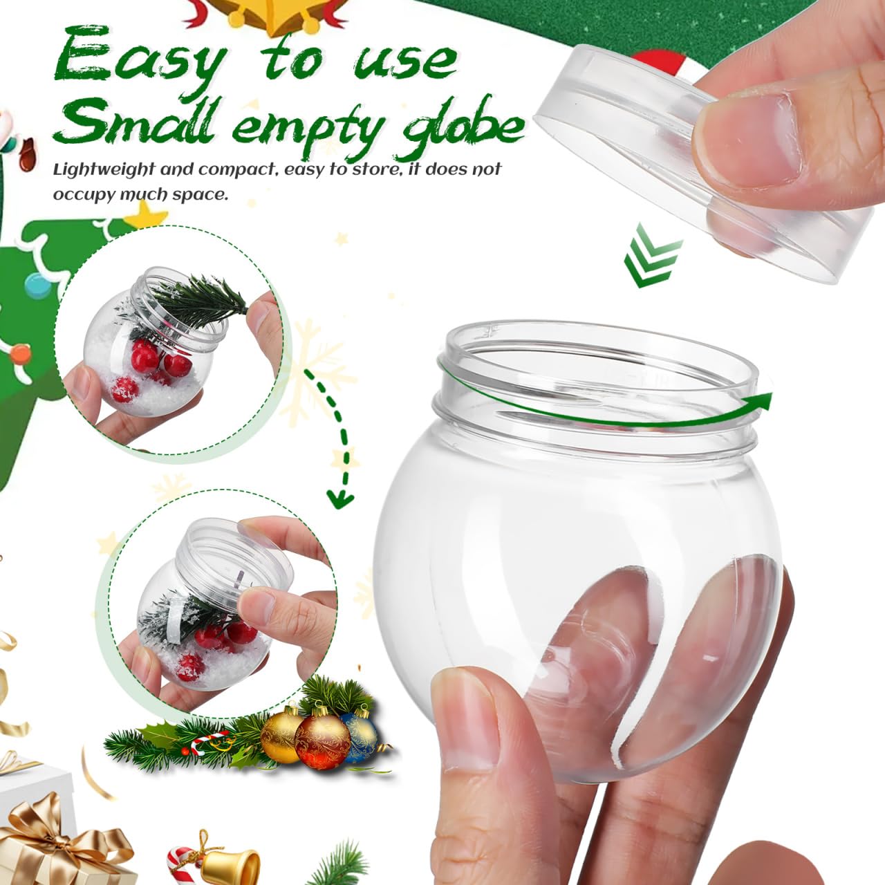 150ml Leere Schneekugel Mit Schraubverschluss, 40 Stück Weihnachten DIY Schneekugeln Zum Befüllen, Kunststoff-Schneekugeln Set Für Lichterketten, Kekse, Pflanzen, Blumen