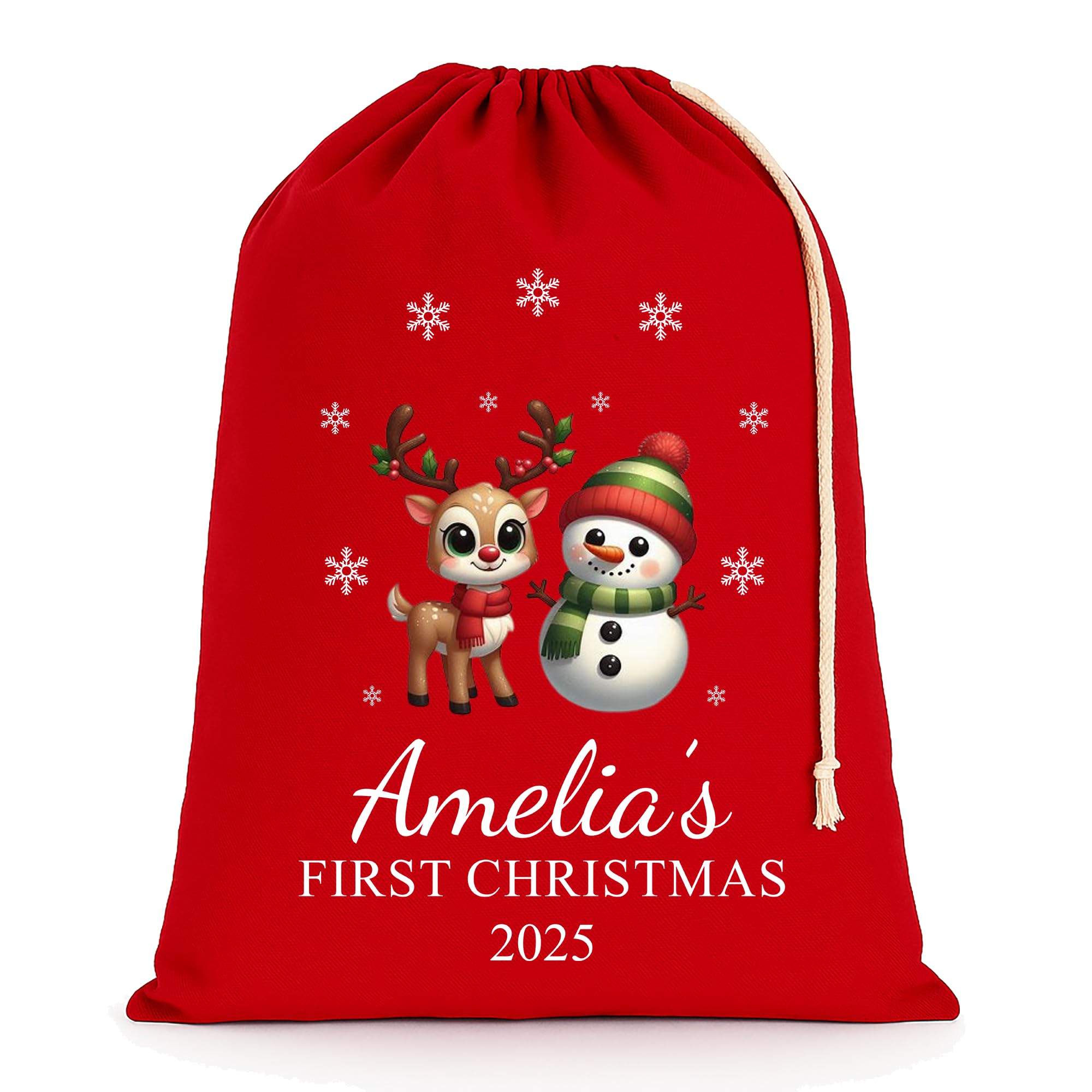 Chicken Craft Personalised Baby's First Christmas Santa Sack with Custom Name - Red - My 1st Xmas Keepsake Gift for Boys or Girls (Reindeer Snowman, Extra Large)