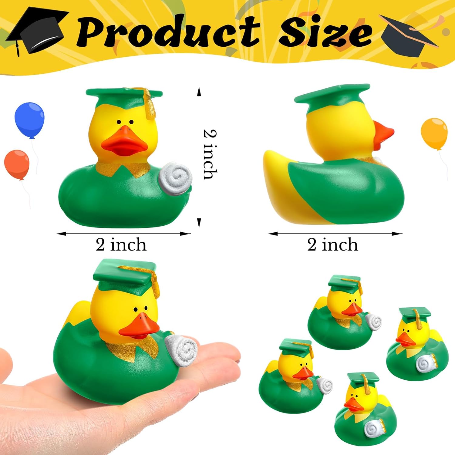 Sratte 24 Pcs Green Graduation Rubber Ducks 2026 Grad Silicone Duck Bulk Graduation Small Rubber Animal Gift Cake Topper for Teacher Graduation Party Favors Supplies