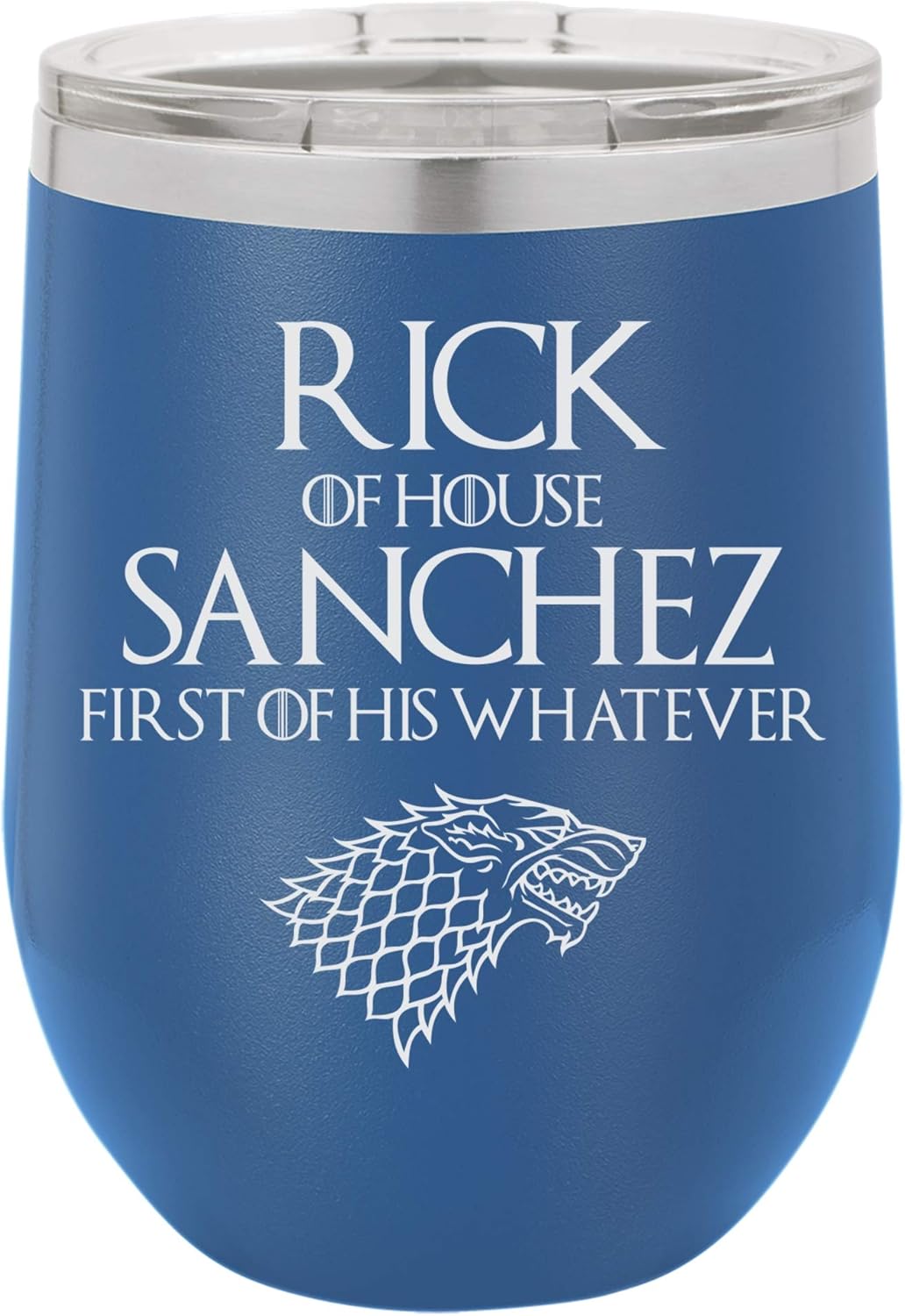 "Rick of House Sanchez, First of His Whatever" Funny TV Cartoon Design Engraved Insulated Stainless Steel Wine Tumbler, 12 Oz., Red