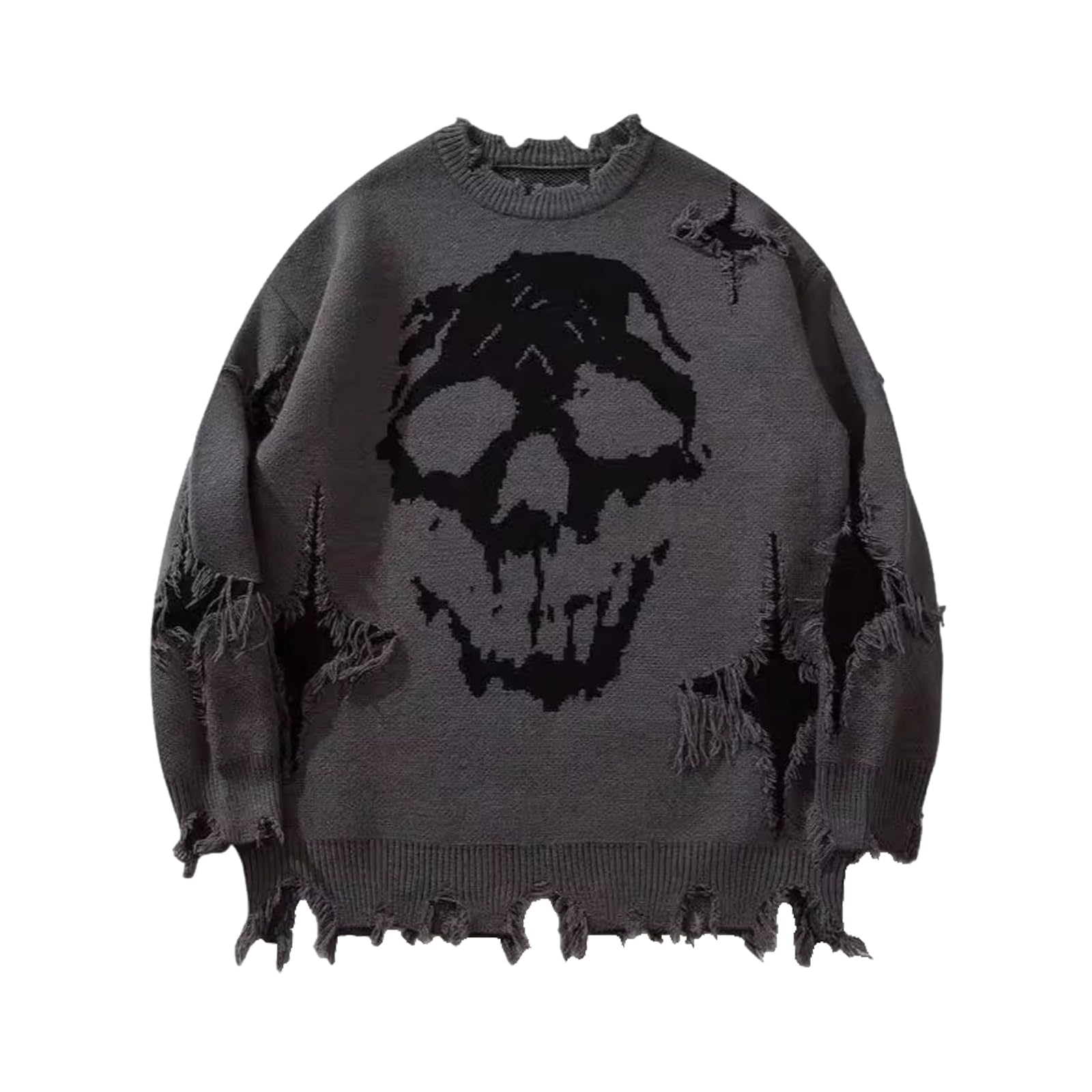 Suéter gótico callejero hip hop esqueleto jacquard piercing suéter hombre mujer suéter suelto con capucha suéter de punto