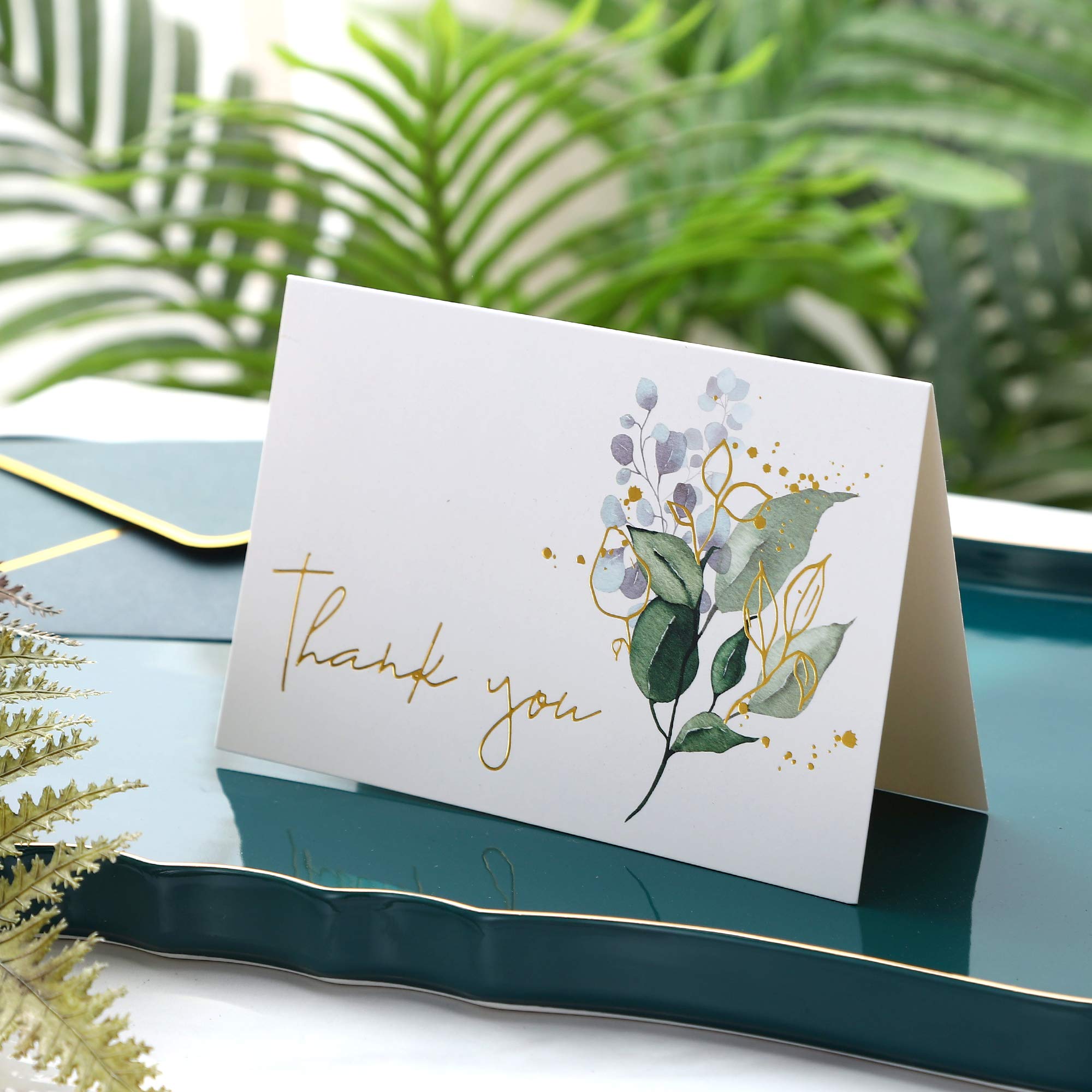 Robuste Dankeskarten mit Umschlägen – 36 Stück, goldfarbene Notizen, 10,2 x 15,2 cm, für Babyparty, Hochzeit, kleine Unternehmen, Abschlussfeier, Beerdigung, Braut (grün)
