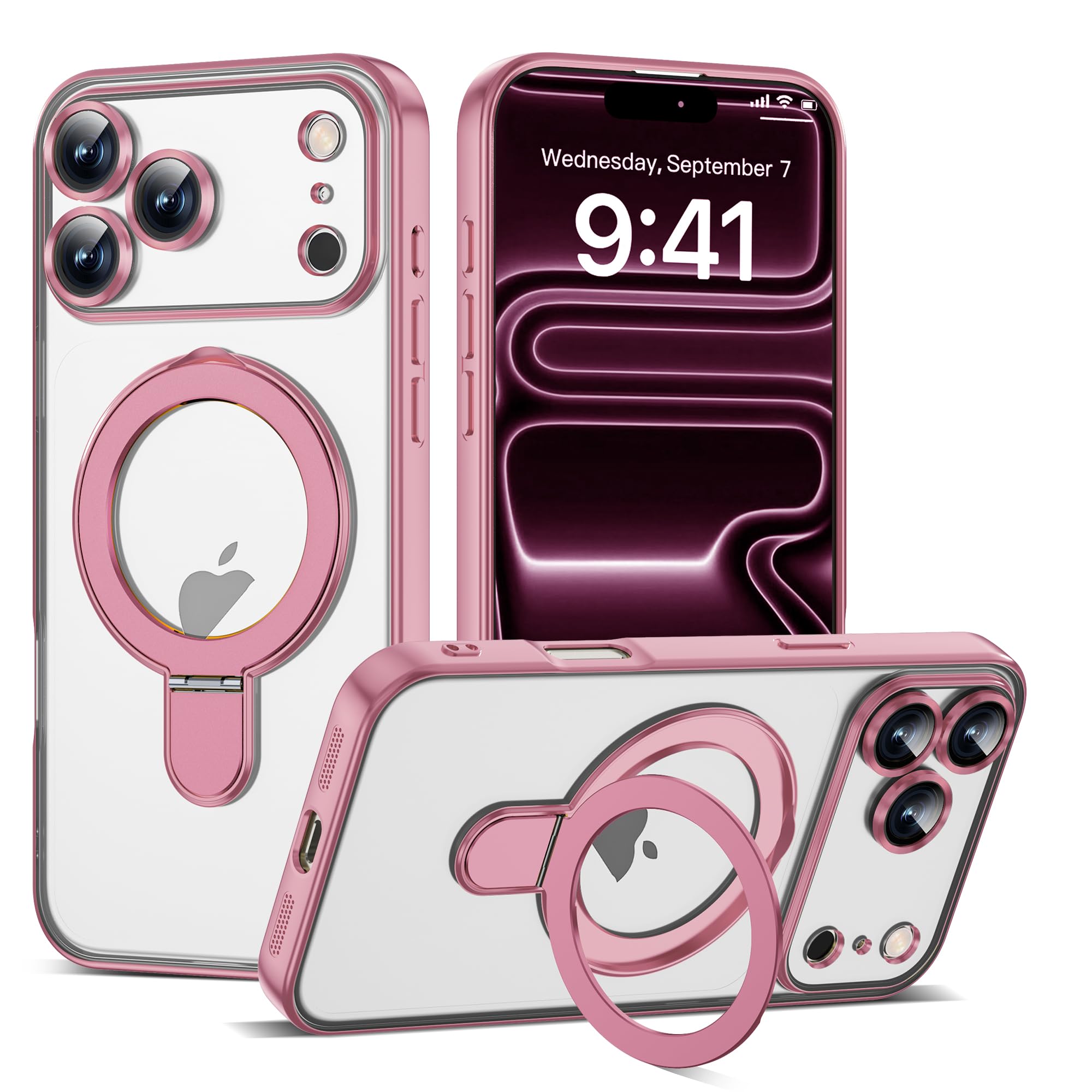 Custodia per iPhone 17 Pro con supporto da 16 cm, colore: rosa